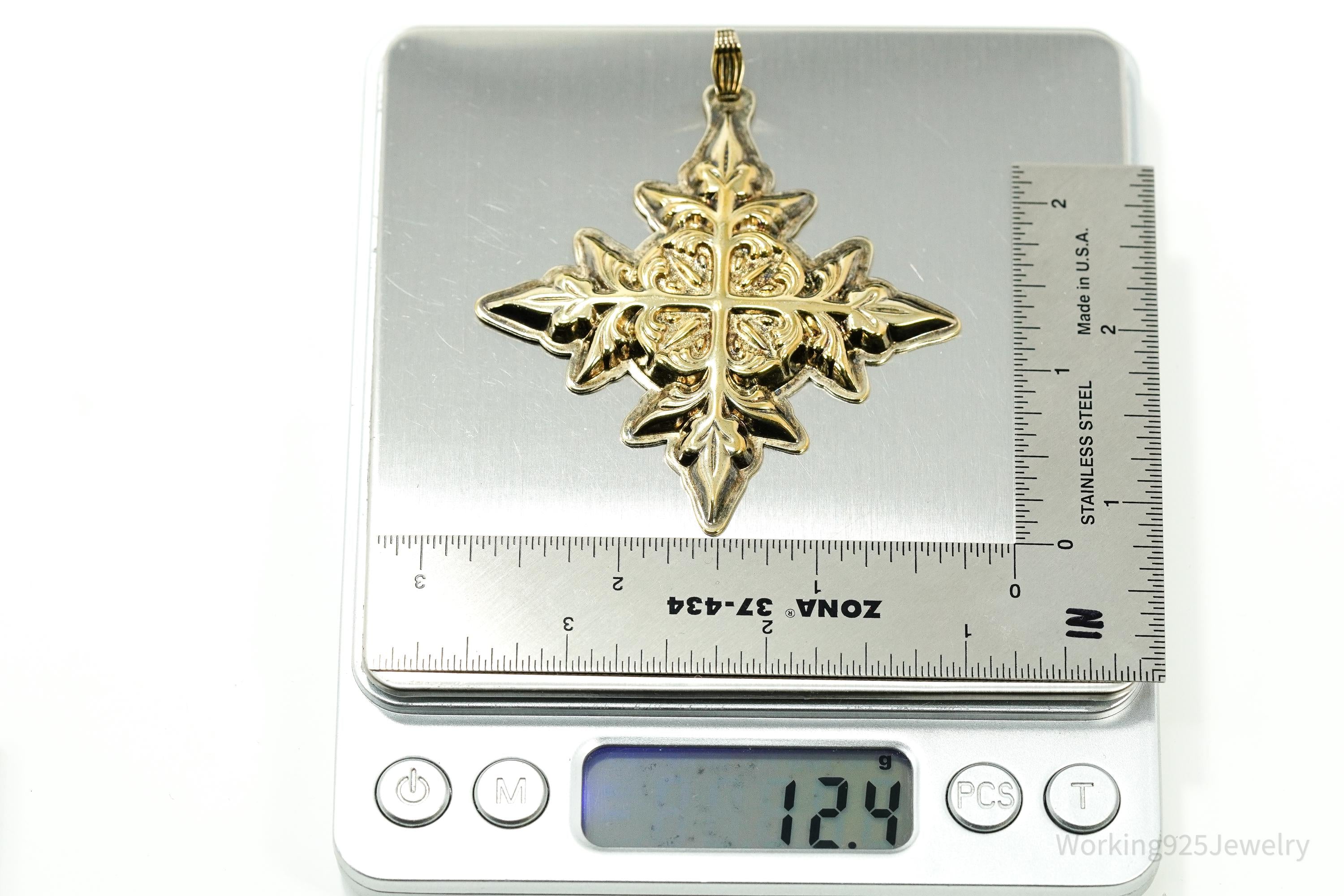 Vintage Large 1982 Reed & Barton Christmas Cross Sterling Silver Tree Ornament