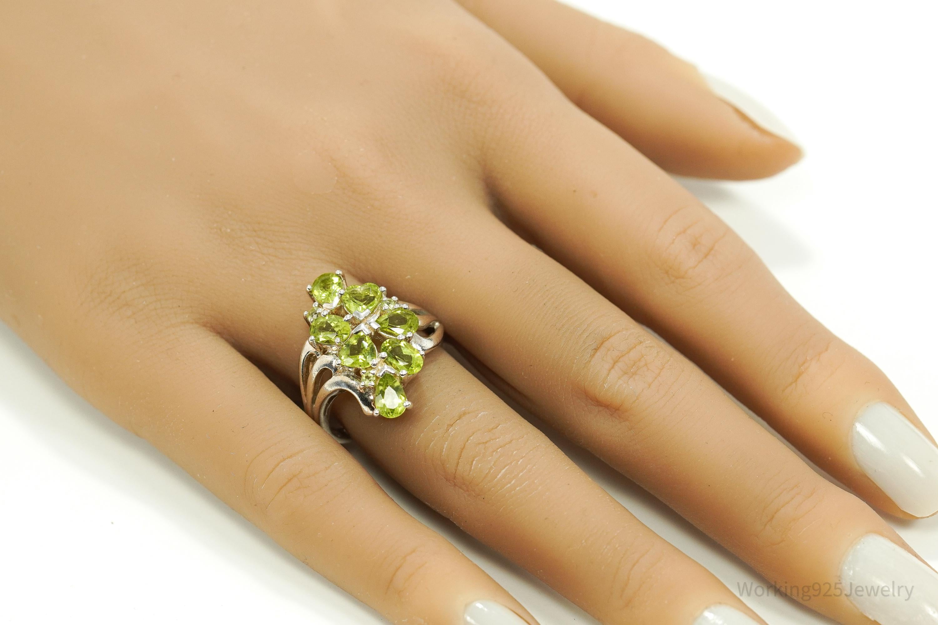 Vintage Green Peridot Sterling Silver Ring - Size 8