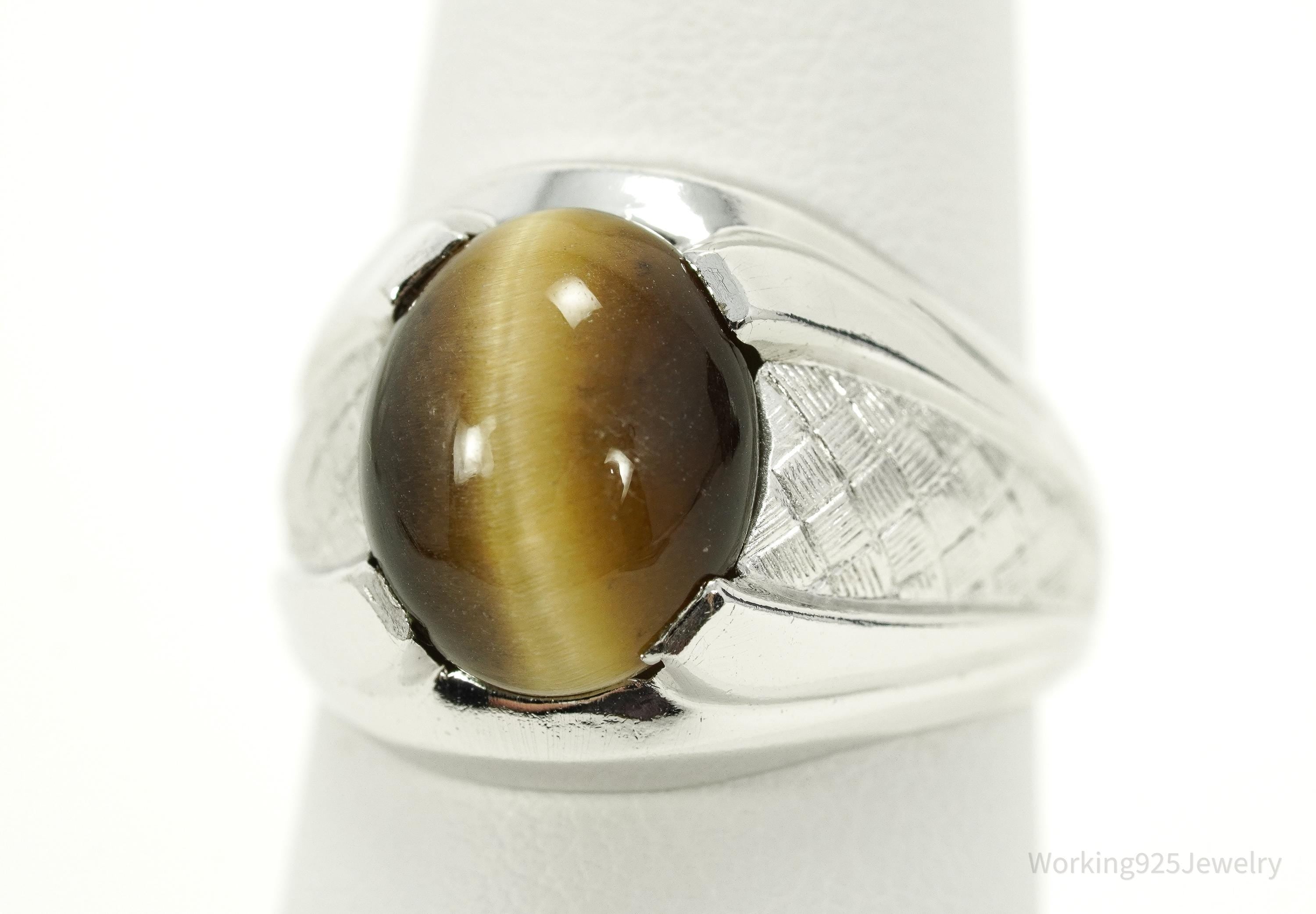 Antique Tigers Eye Sterling Silver Ring - Size 8