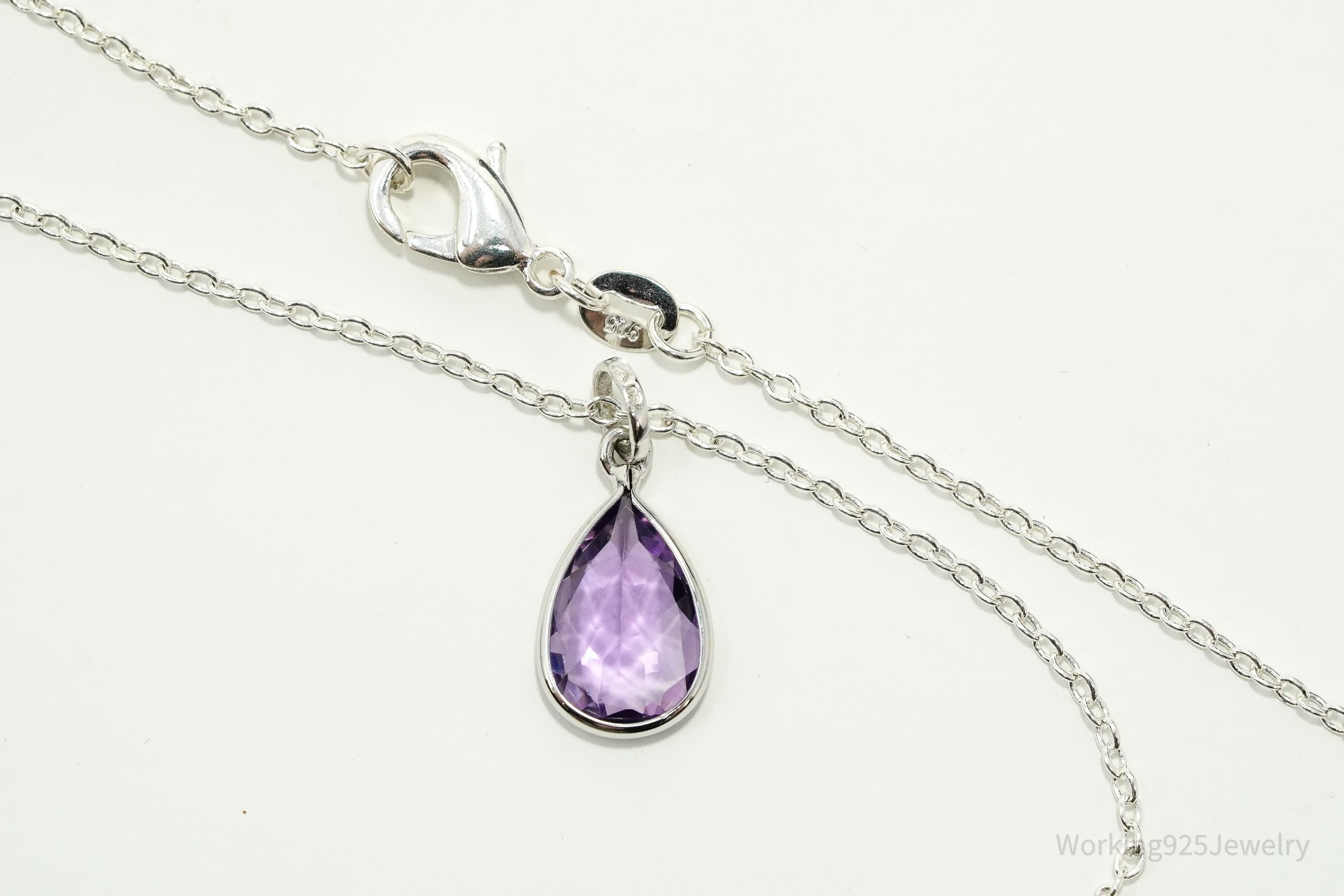 Vintage Purple Amethyst Sterling Silver Chain Necklace 18"