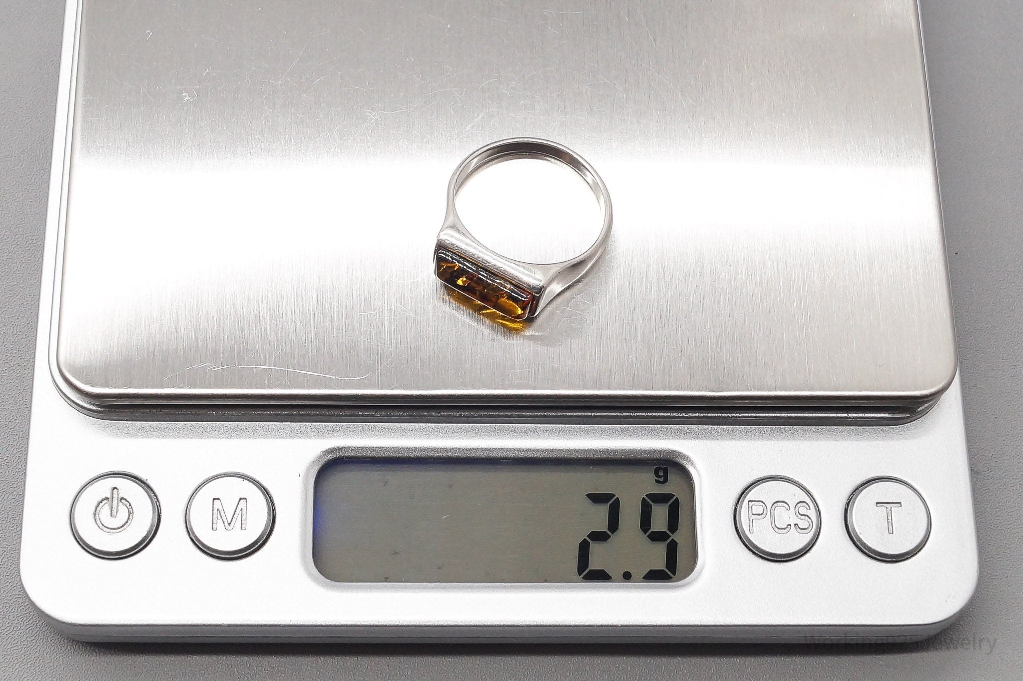 Vintage Amber Modernist Sterling Silver Ring - Size 6.25