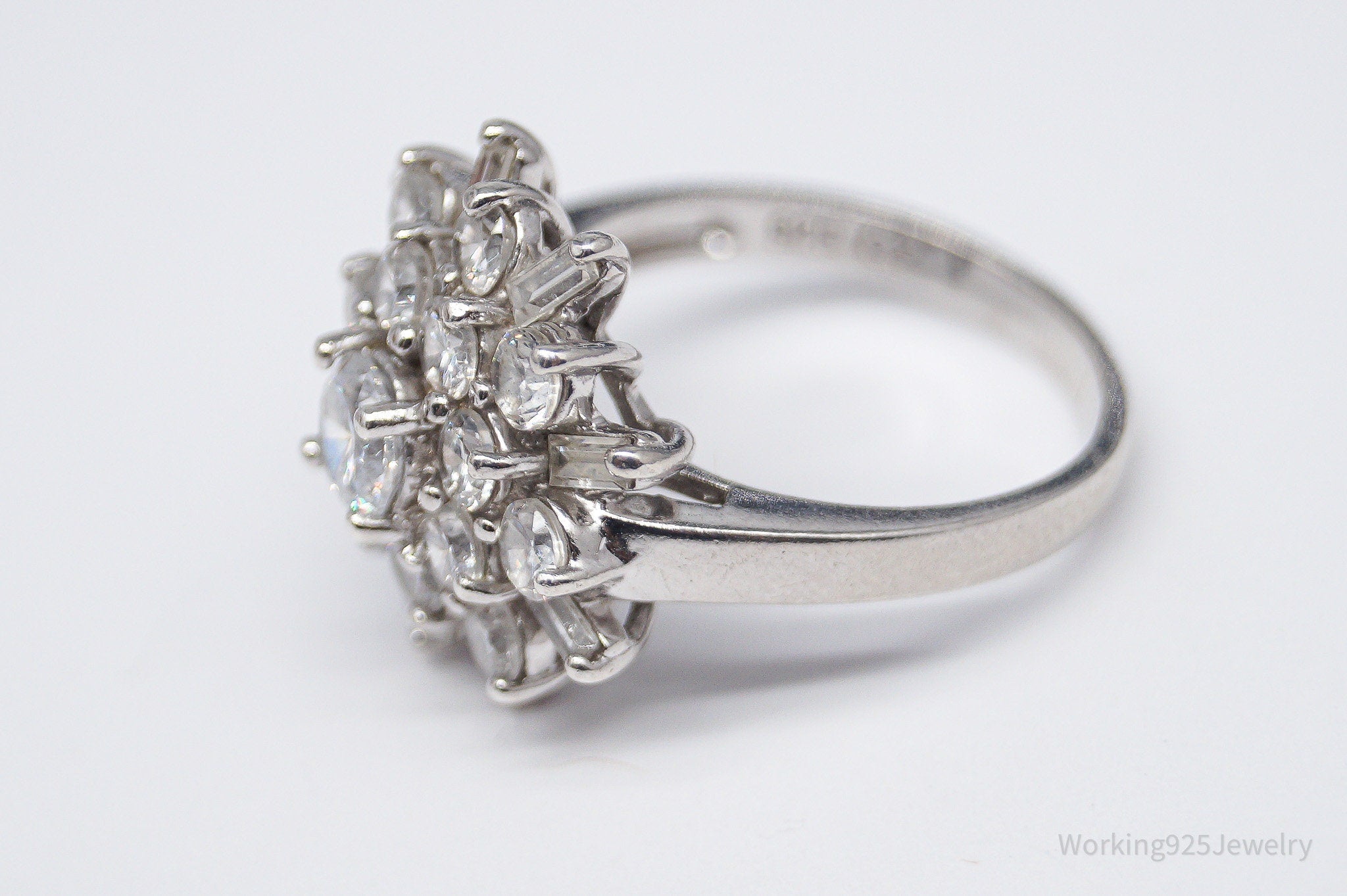 Vintage Ballerina Cluster Cubic Zirconia Sterling Silver Ring - Size 7.25
