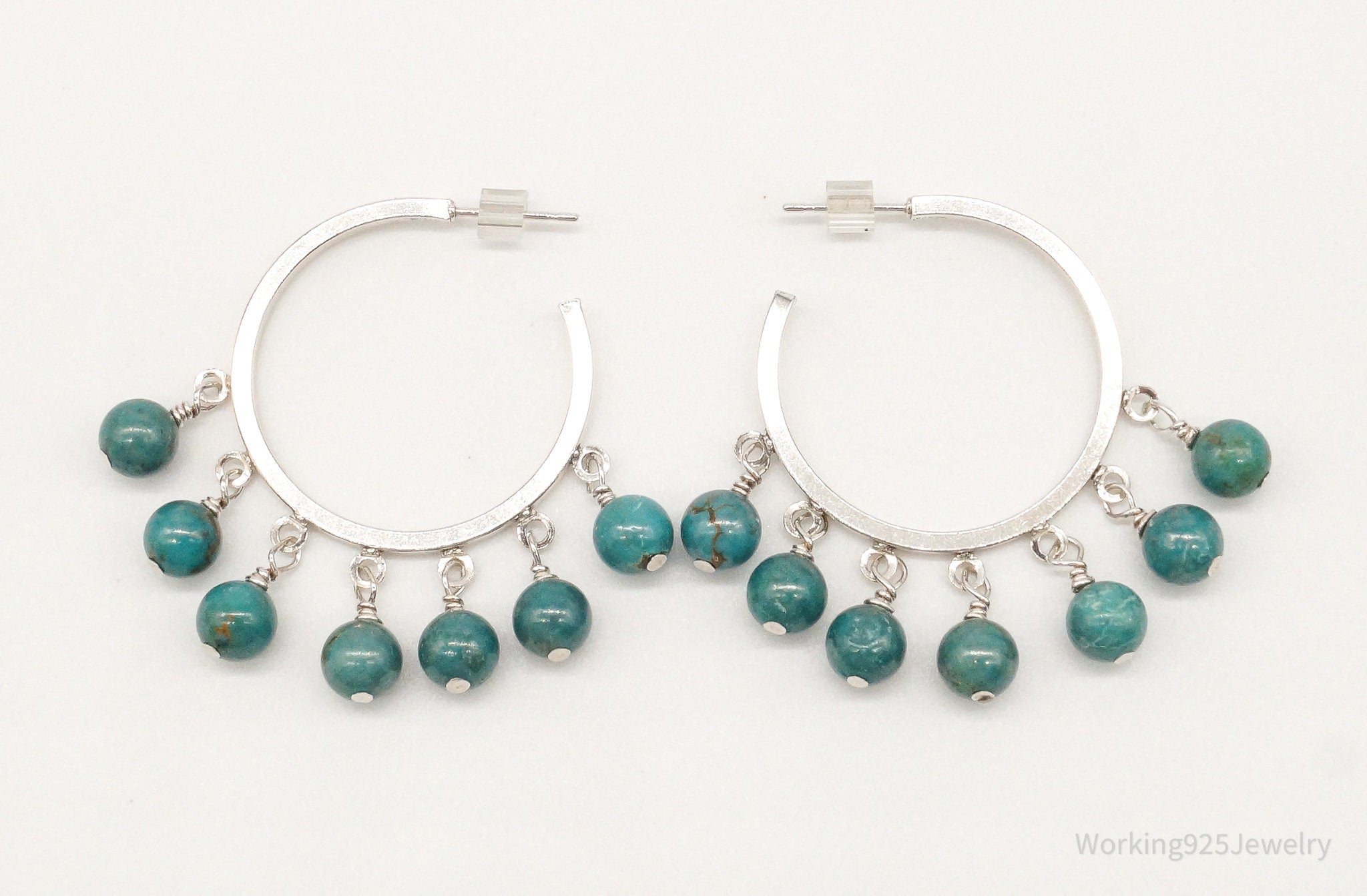 Vintage Western Style Turquoise Sterling Silver Hoop Earrings