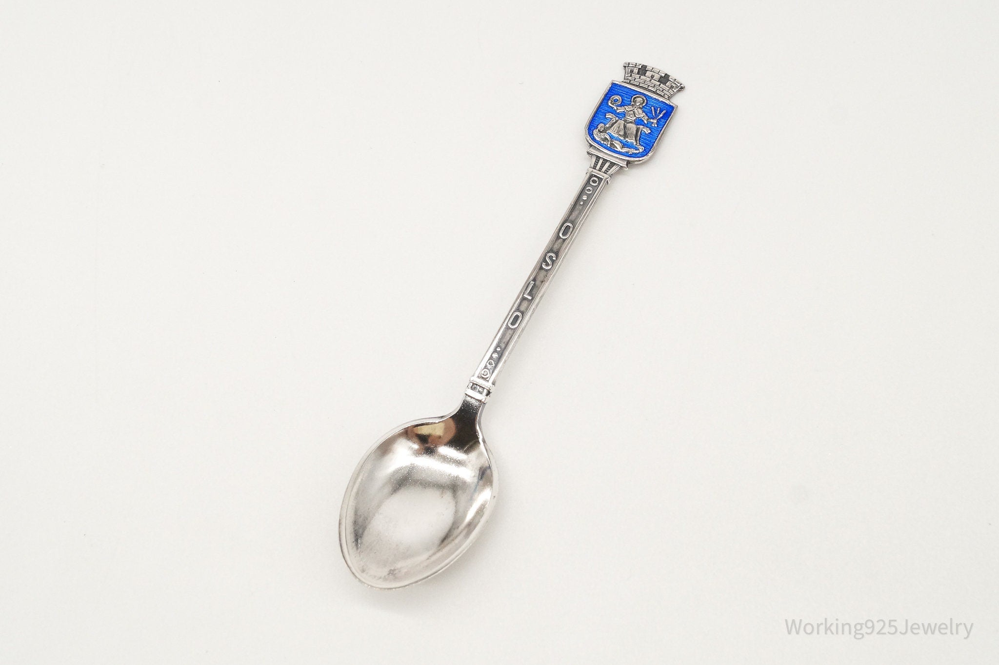 Vintage Norwegian David Andersen Blue Enamel Sterling Silver Souvenir Spoon