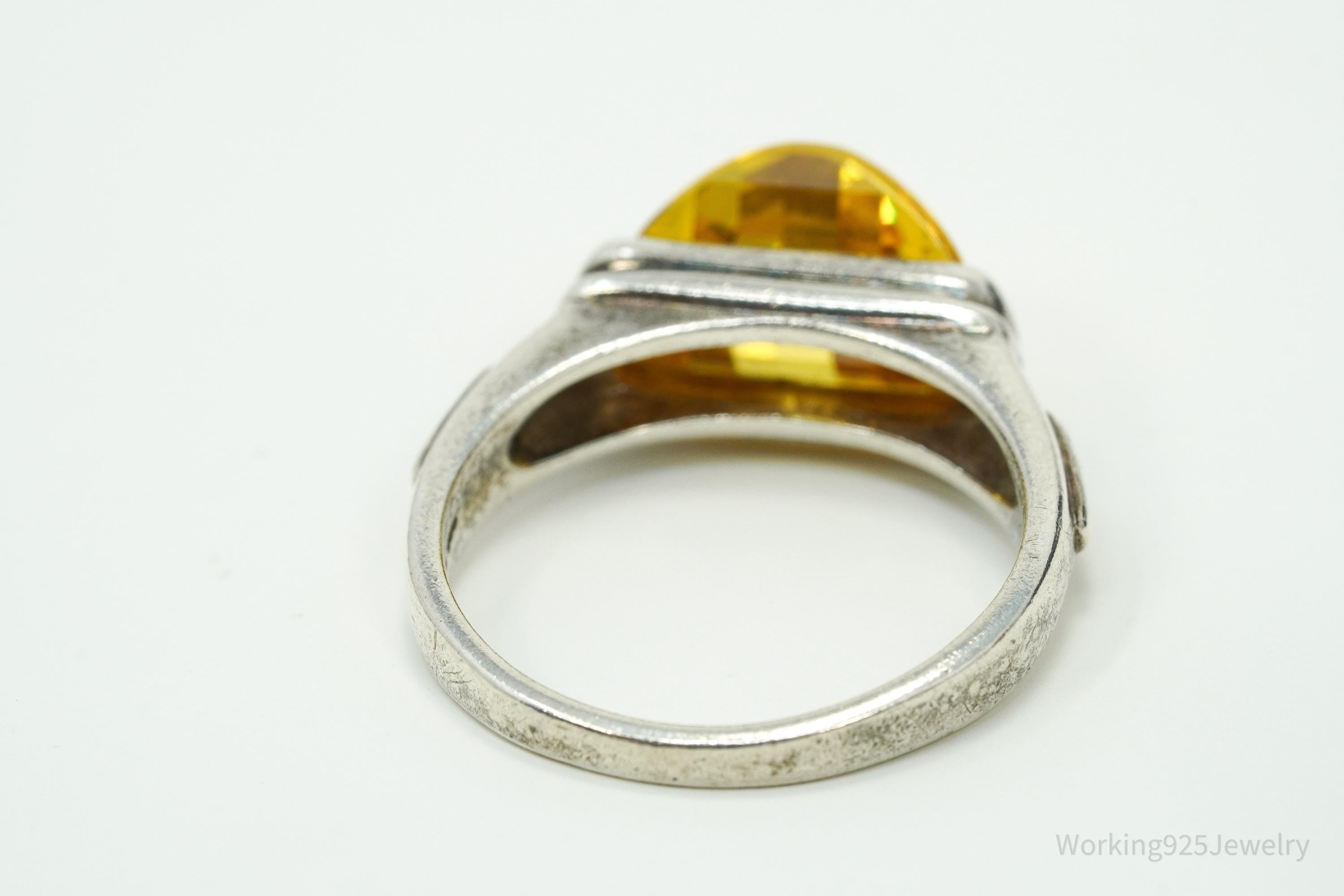 Vintage Yellow Diamonique Cubic Zirconia Sterling Silver Ring Size 9.25