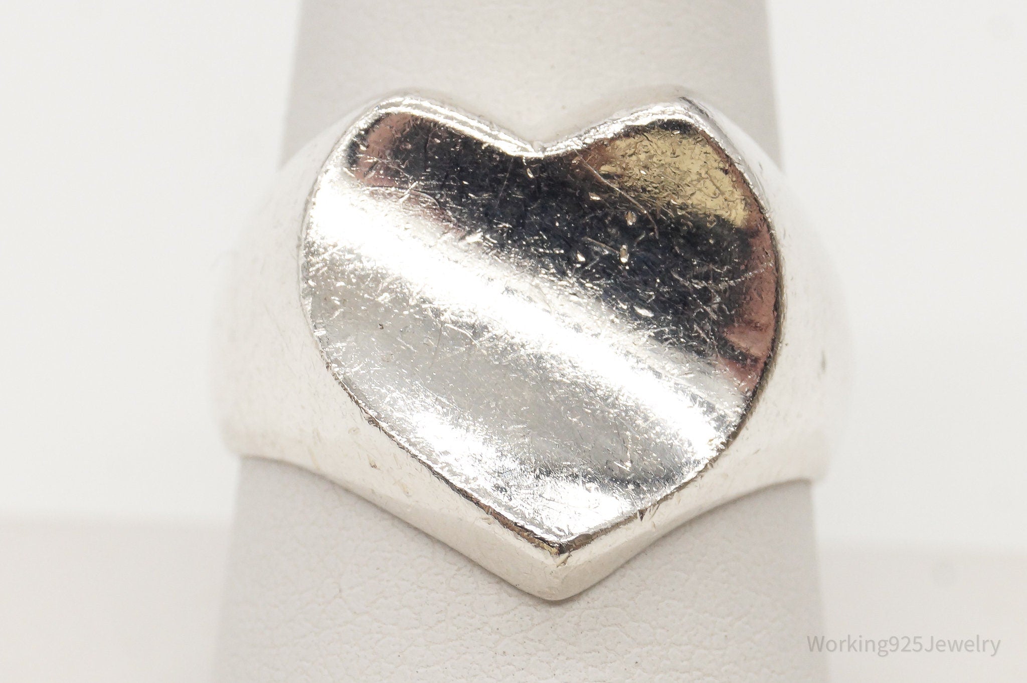 Vintage Modernist Heart Sterling Silver Ring - Size 8.75