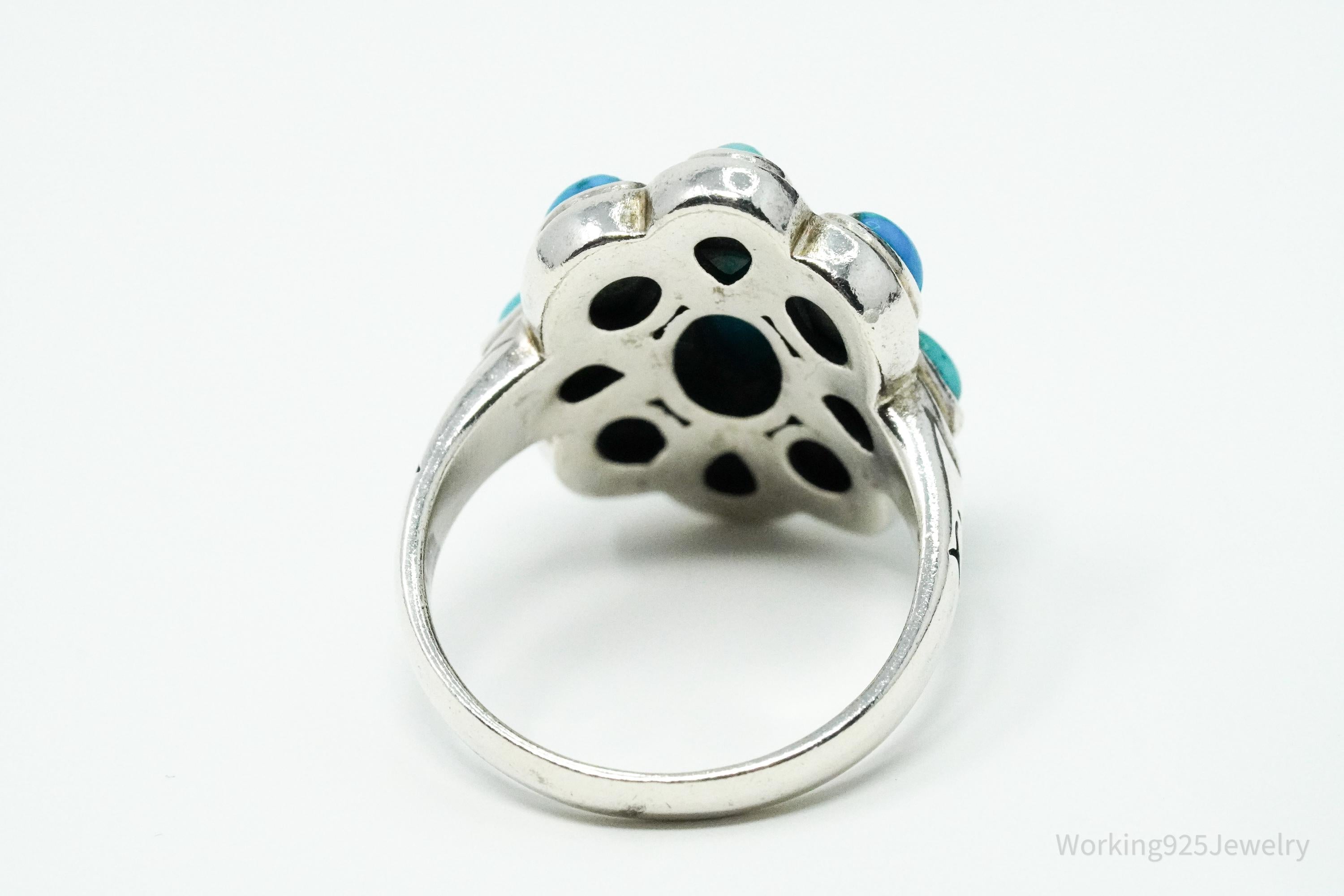 Vintage BGE Turquoise Inlay Flower Sterling Silver Ring - Size 7