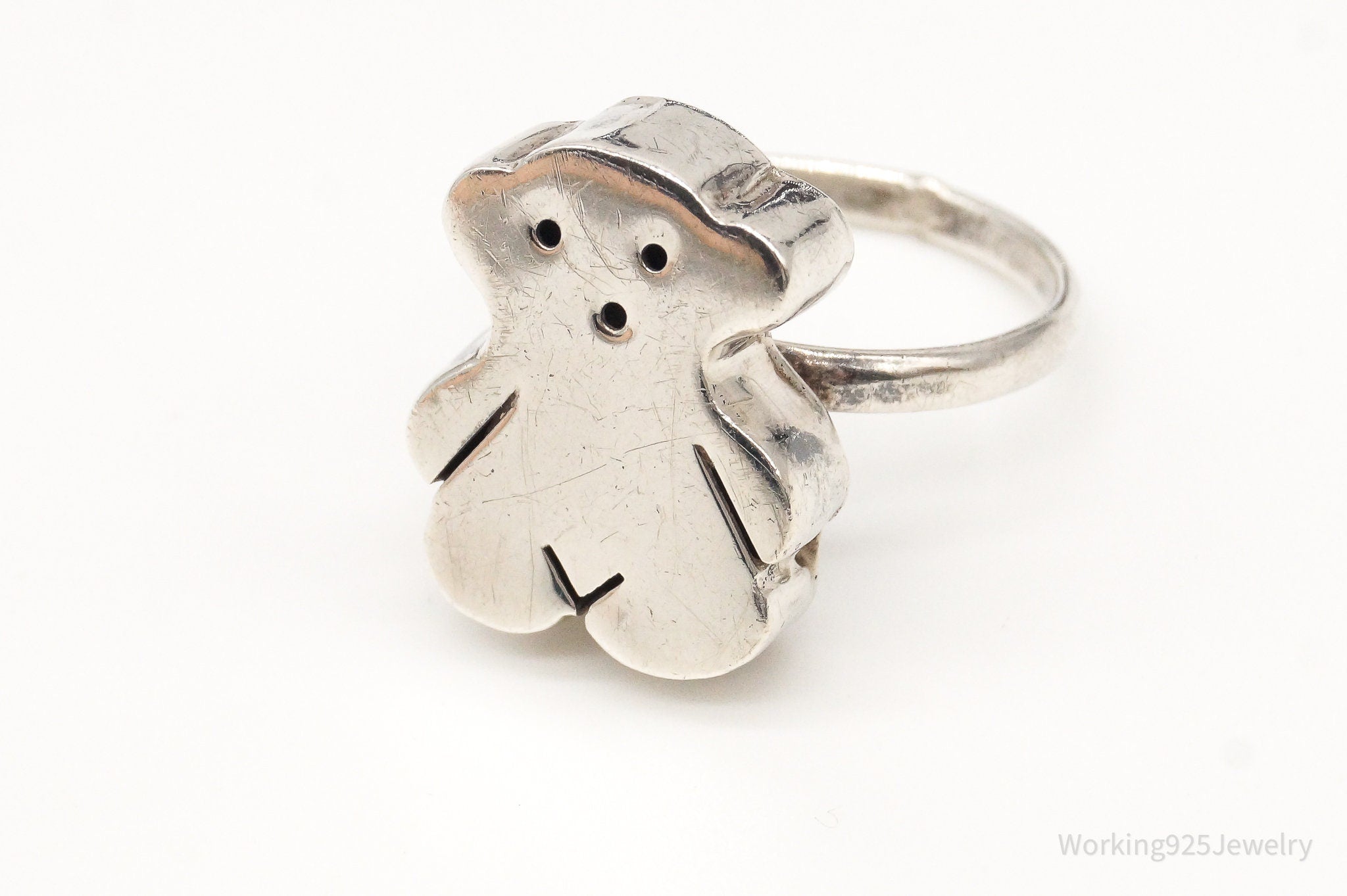 Vintage Modernist Teddy Bear Sterling Silver Ring - Size 6.25