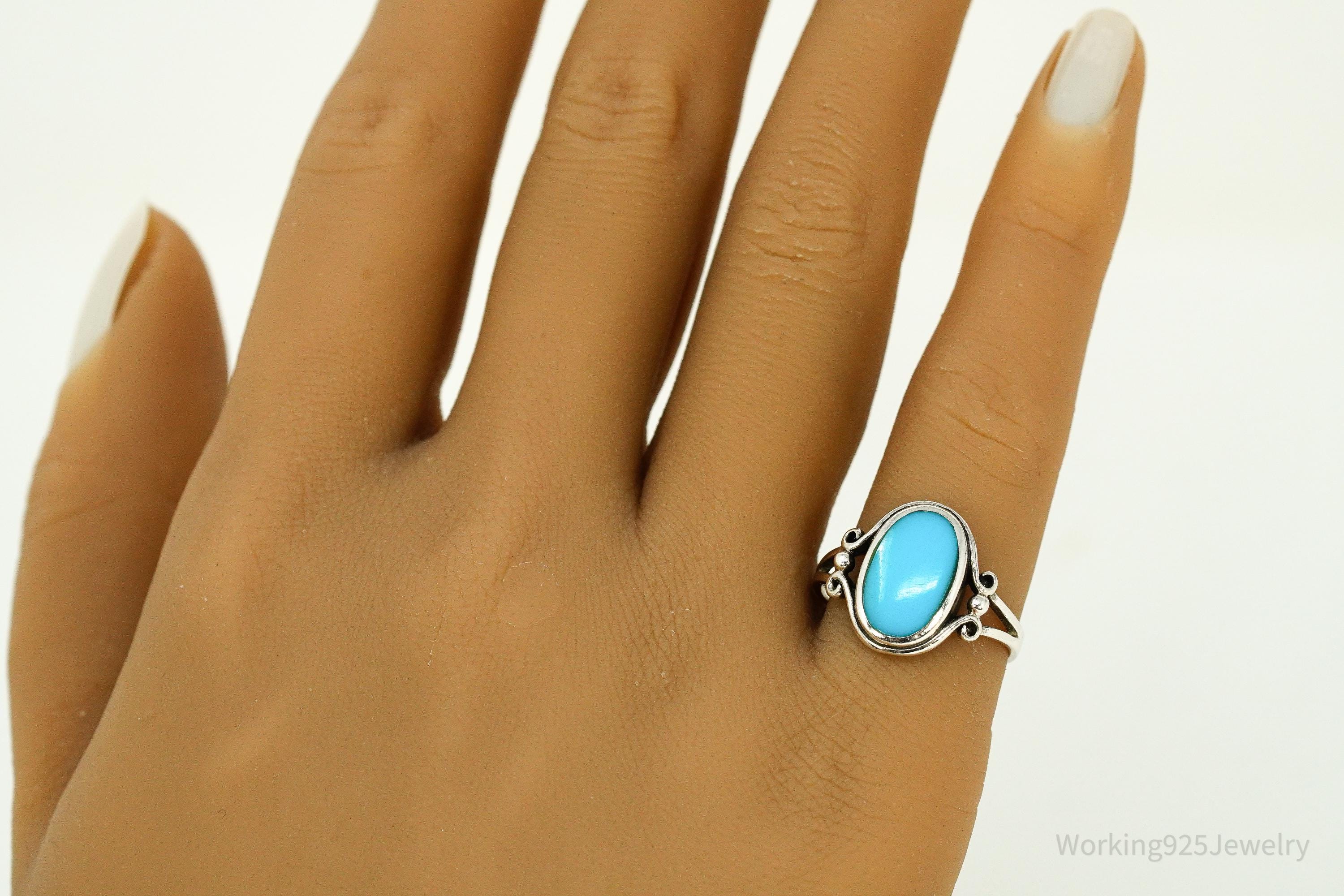 Vintage Blue Turquoise Sterling Silver Ring - Size 7