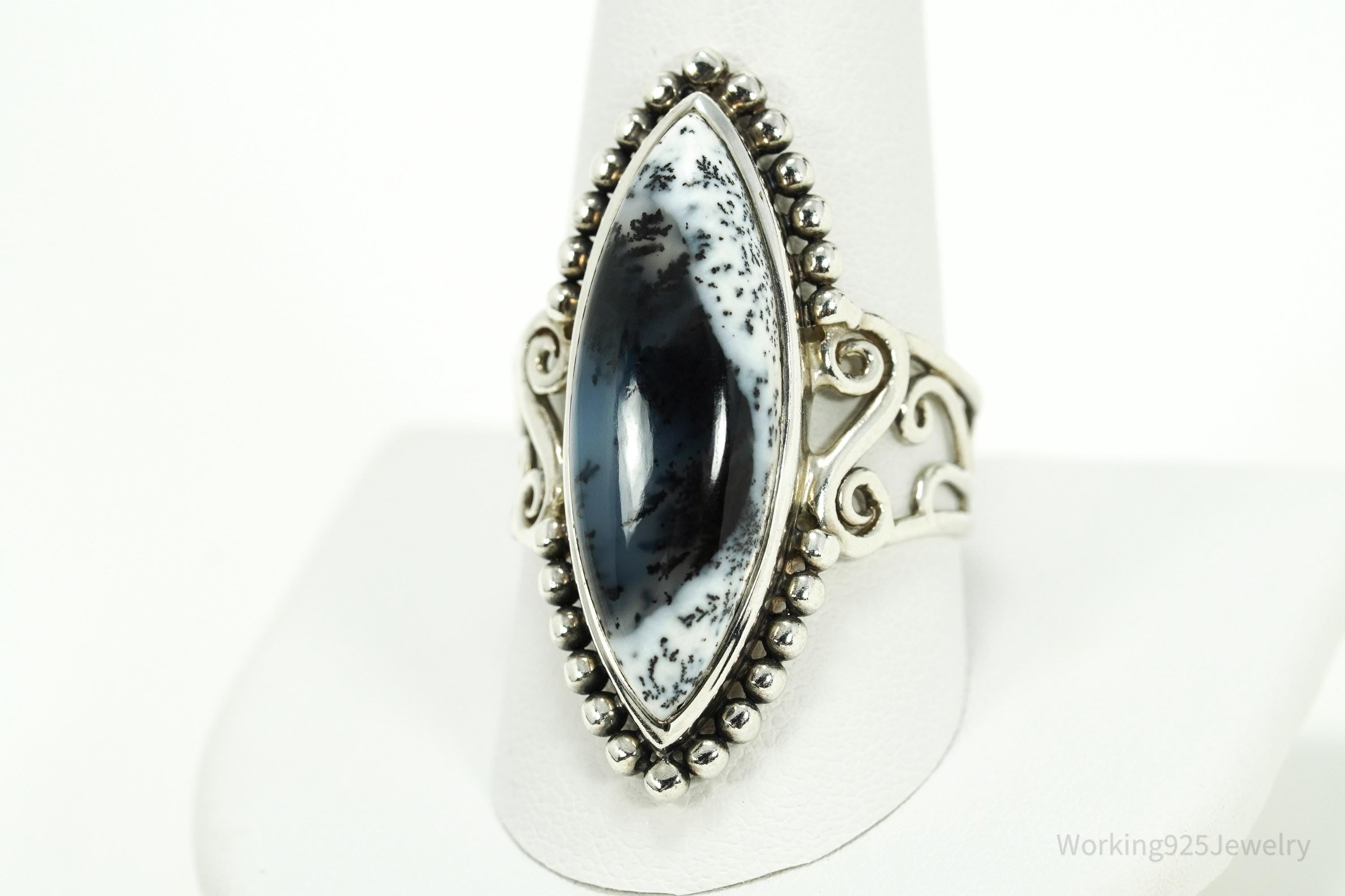 Vintage Designer Arya Dendritic Agate Sterling Silver Ring - Size 10.75