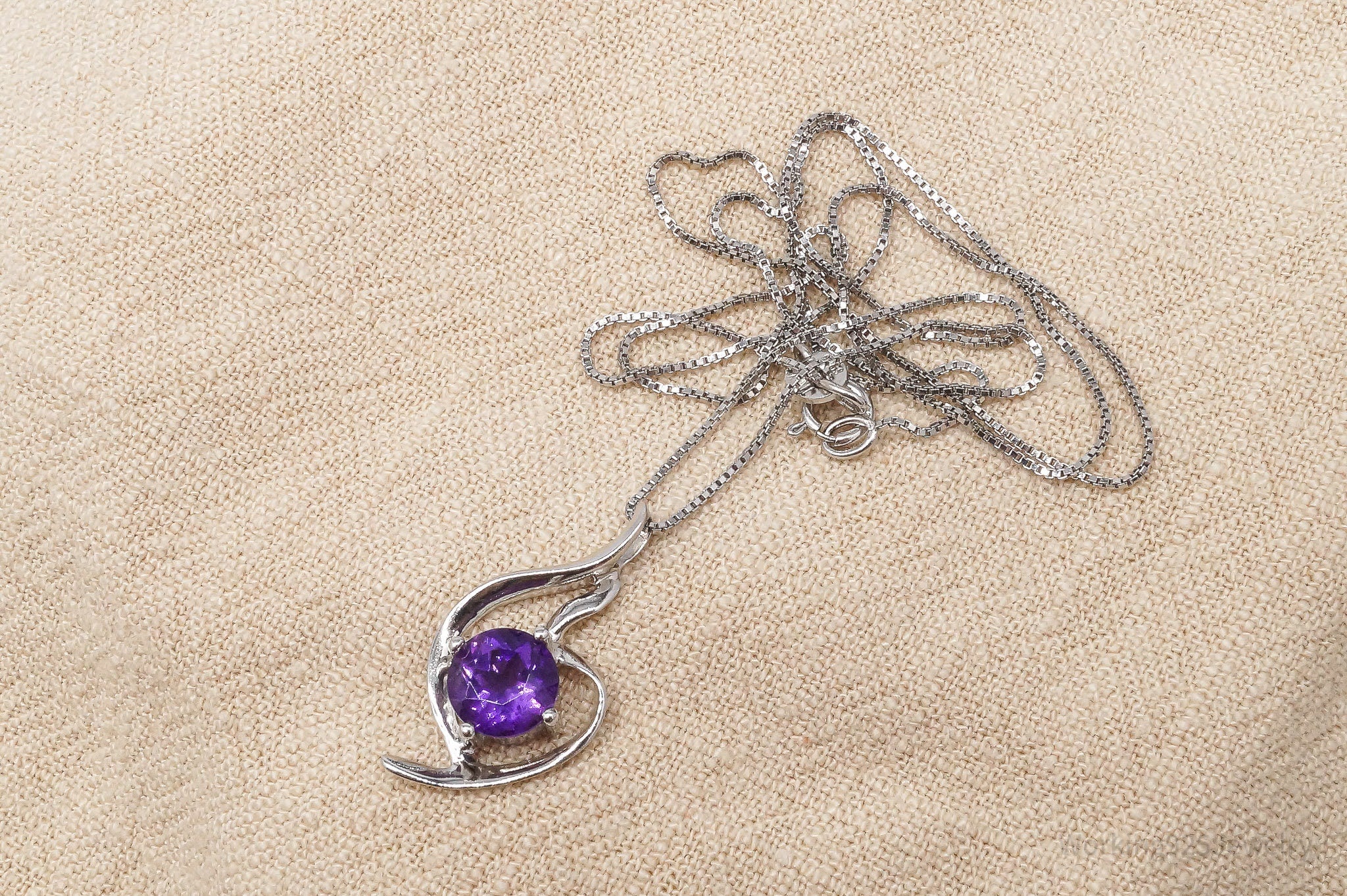 Vintage Purple Amethyst Sterling Silver Necklace 18"