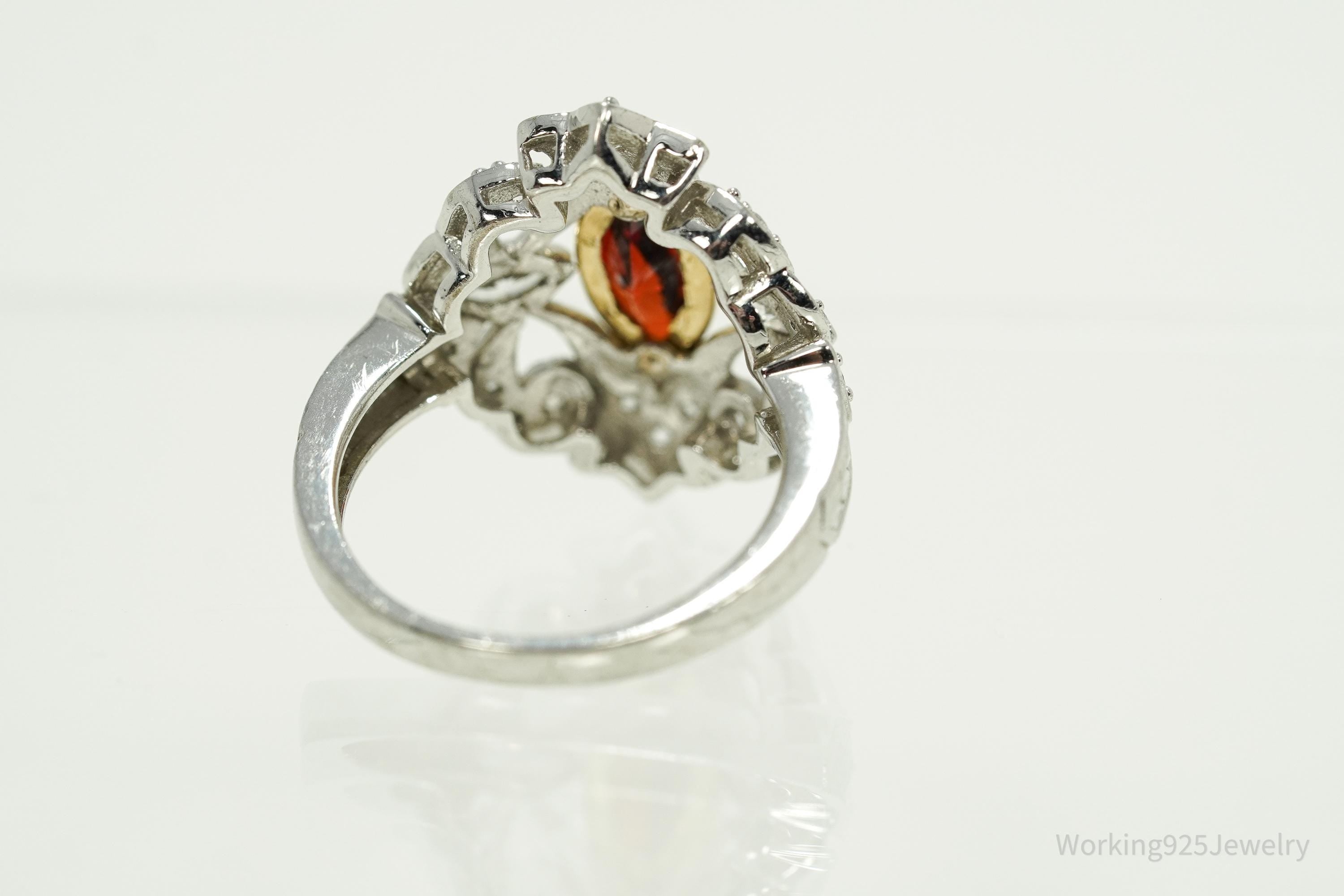 Vintage Garnet & White Zircon Sterling Silver Ring - Size 7