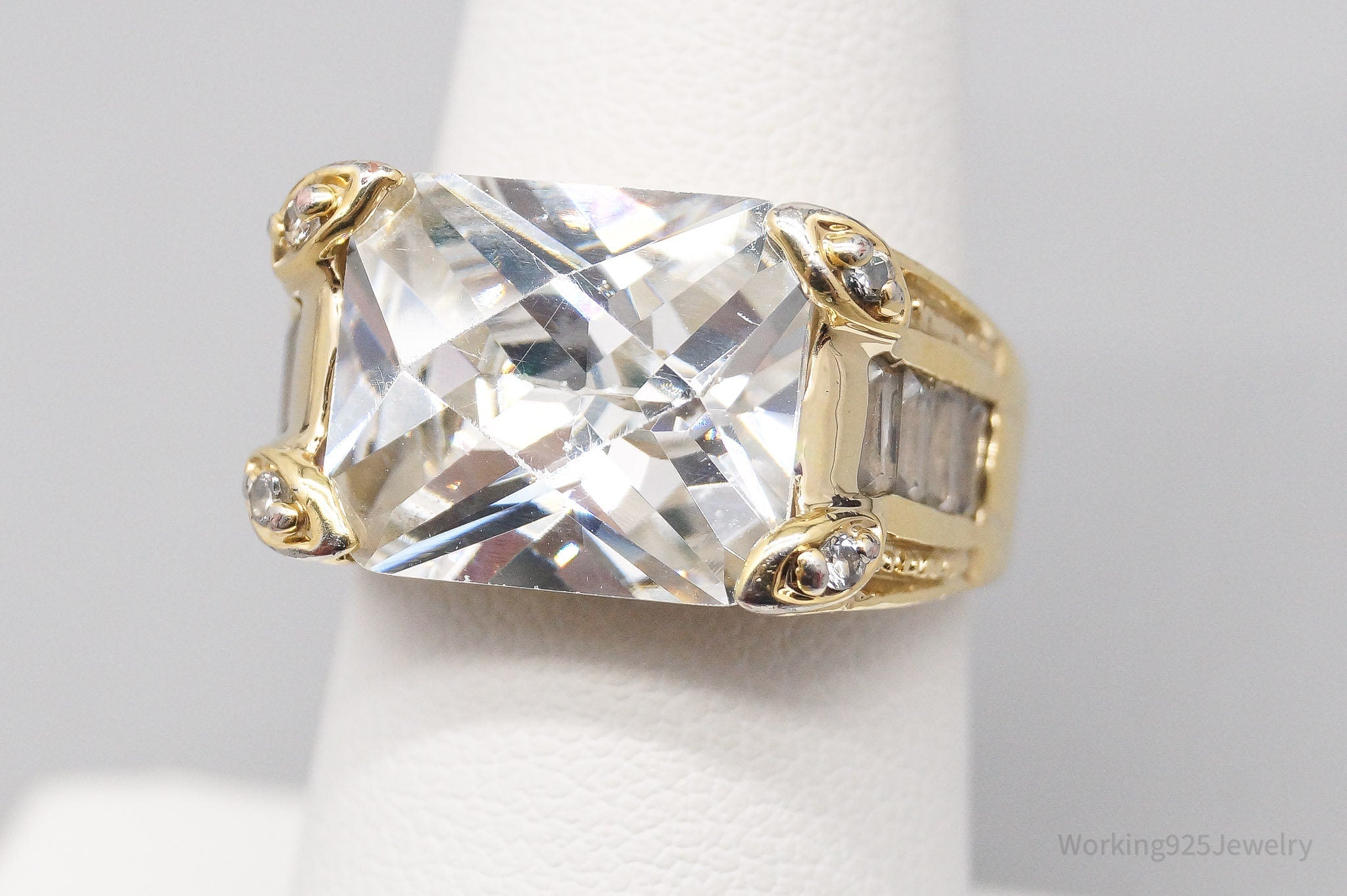 Vintage Gold Vermeil Cubic Zirconia Sterling Silver Ring - Size 7