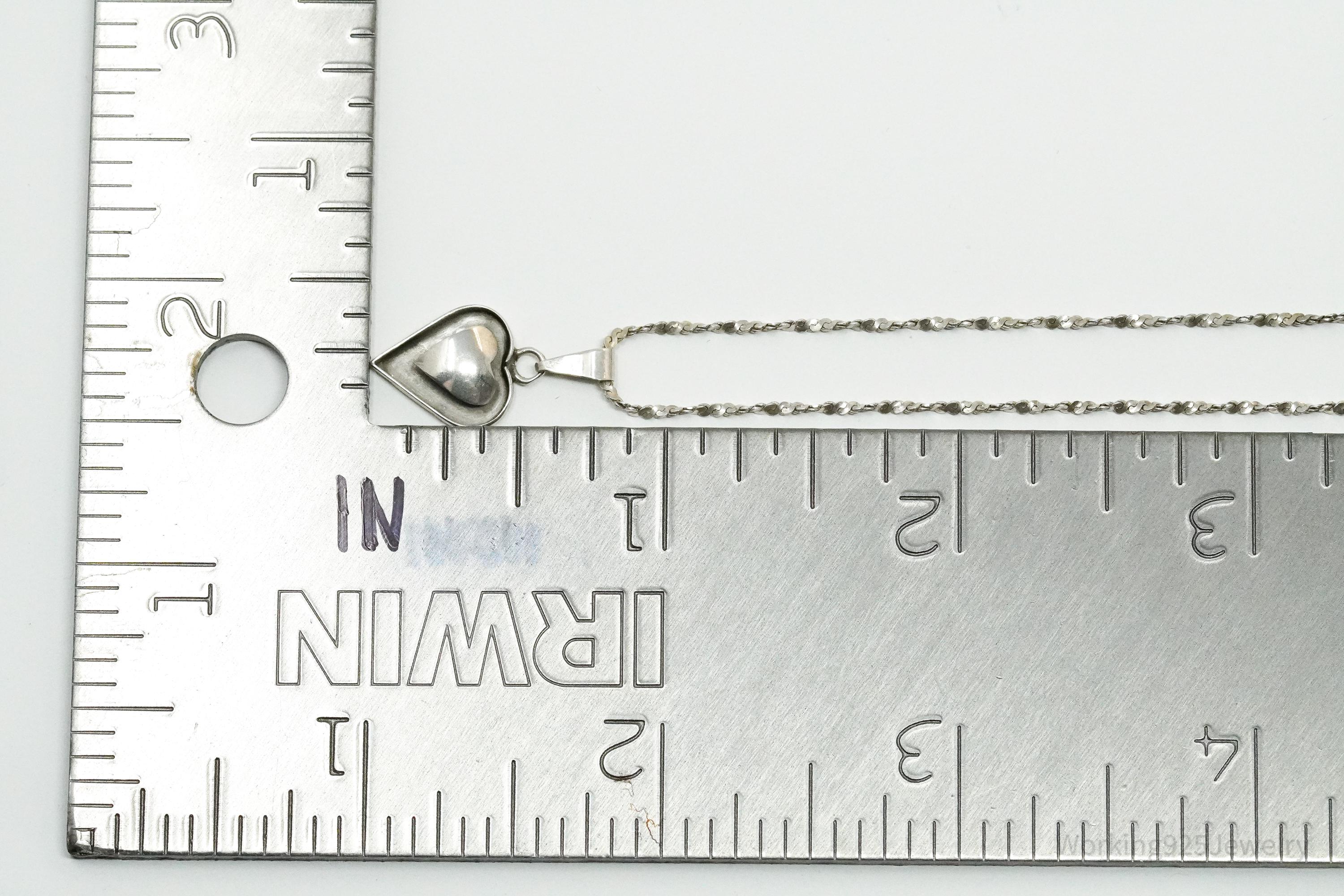 Vintage Mexico Modernist Heart Sterling Silver Necklace 20"