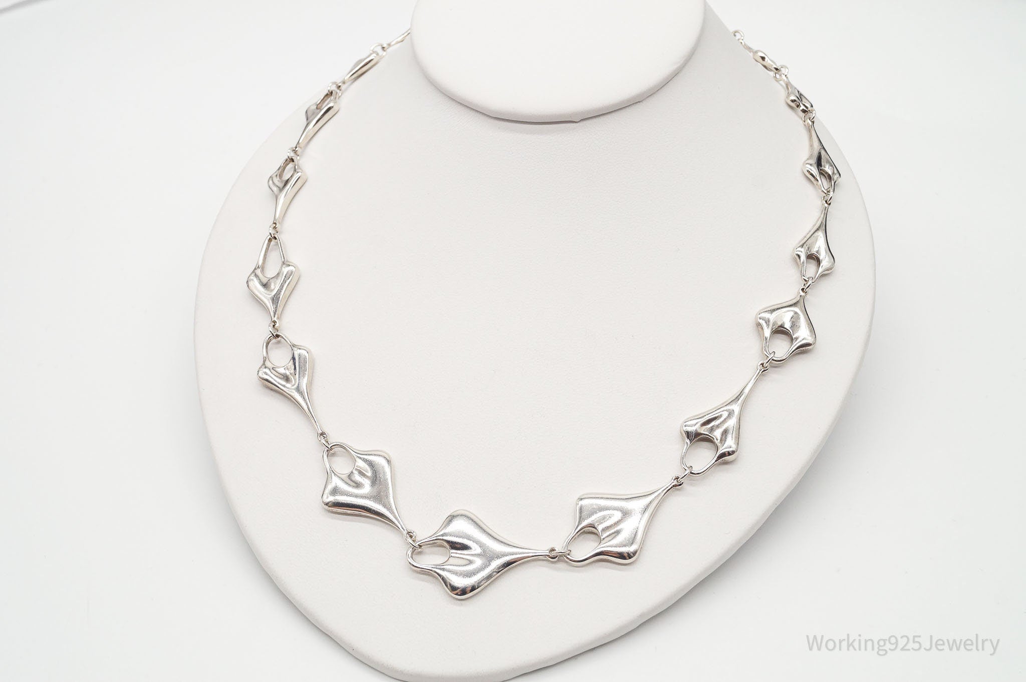 VTG Designer RLM Studio Linked Hearts Modernist Sterling Silver Necklace