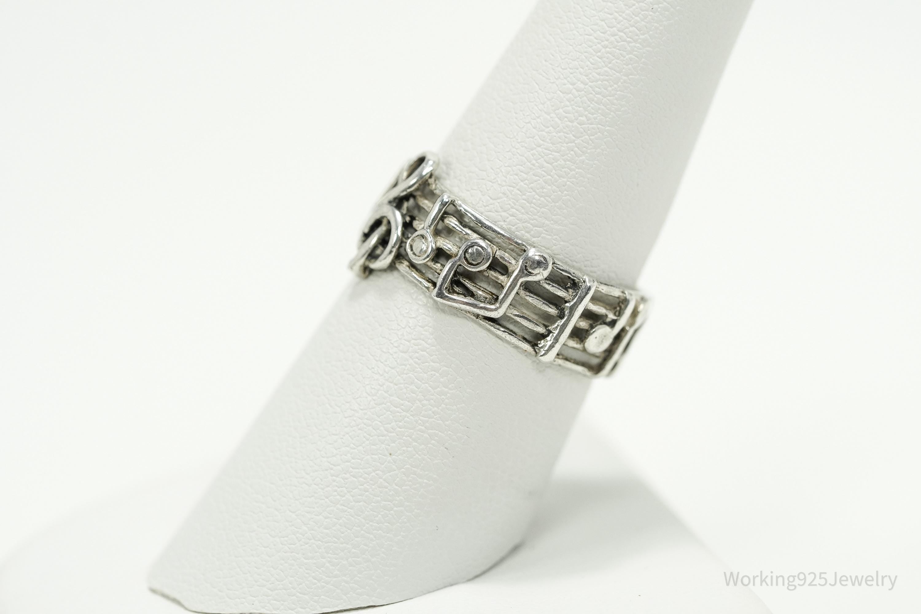 Vintage Melody Music Note Sterling Silver Band Ring SZ 7.75