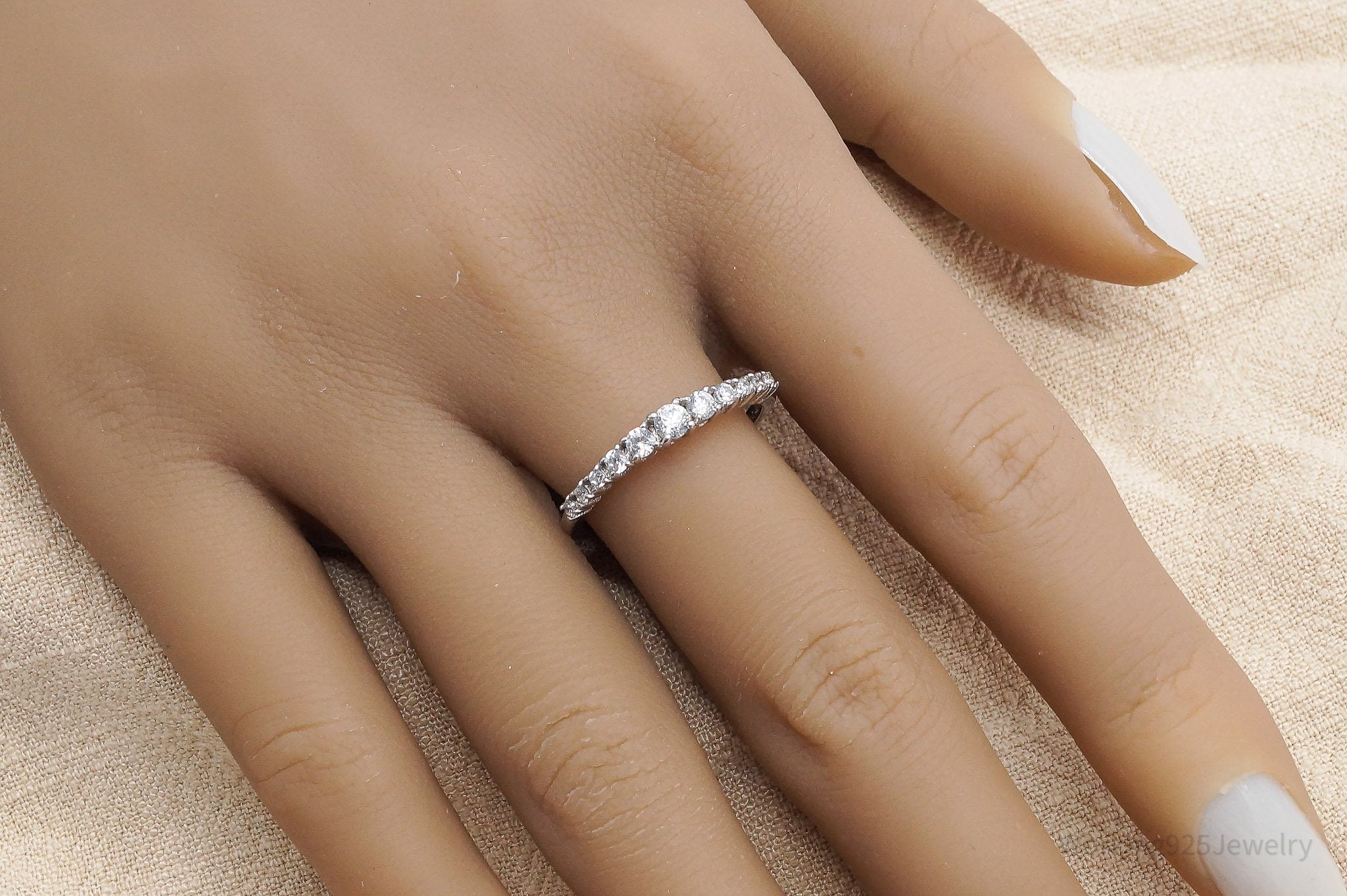 Vintage London Made Cubic Zirconia Sterling Silver Ring - Size 8.75