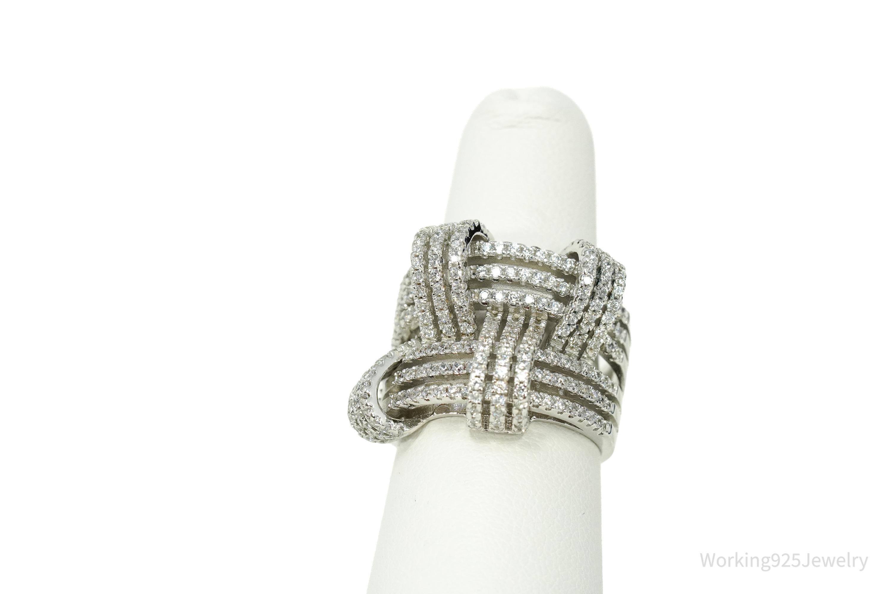 SUZY LEVIAN Pave Cubic Zirconia Sterling Silver Weaving Wide Band Ring Size 6.5