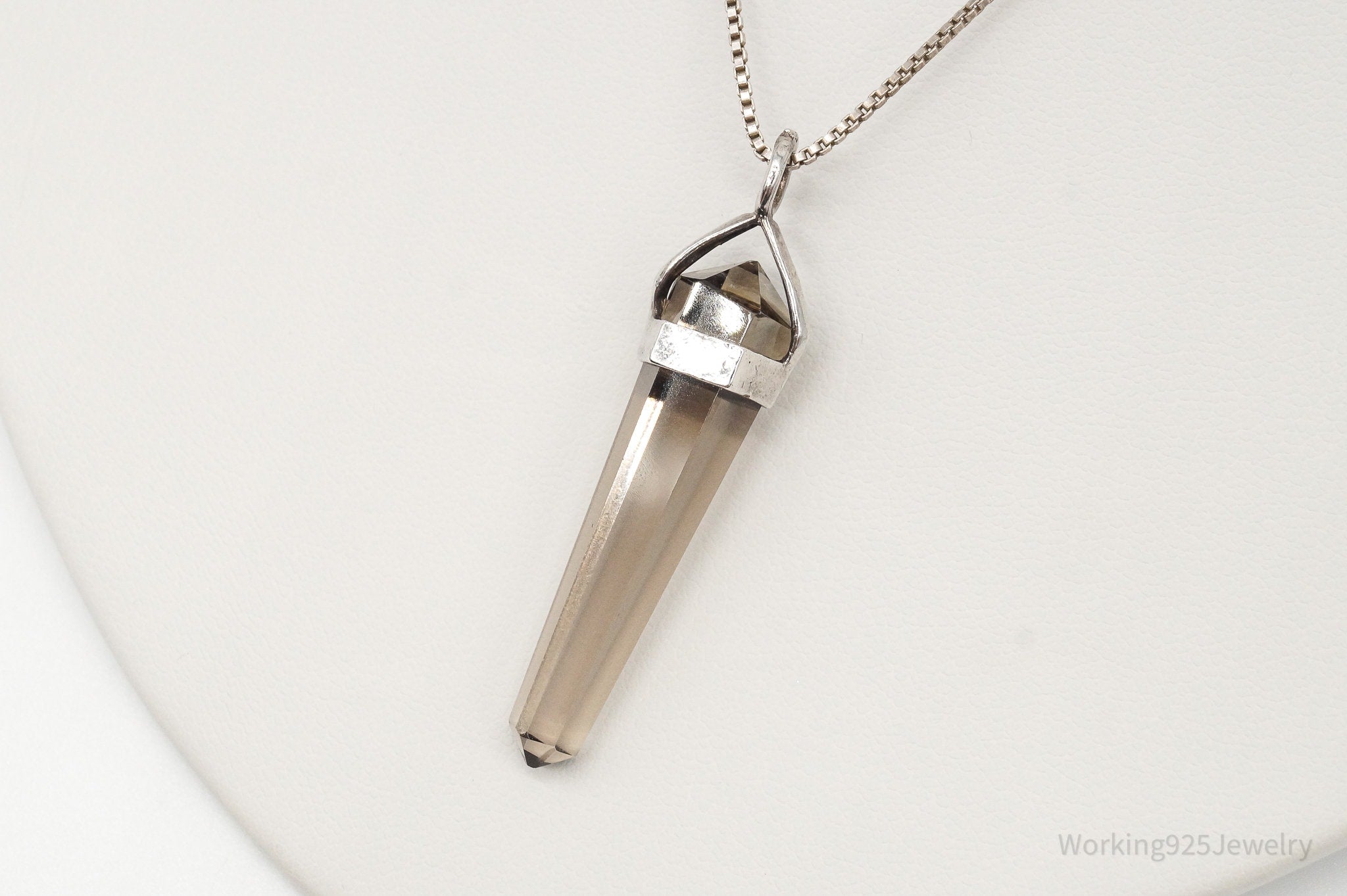 Vintage Large Smoky Topaz Sterling Silver Necklace