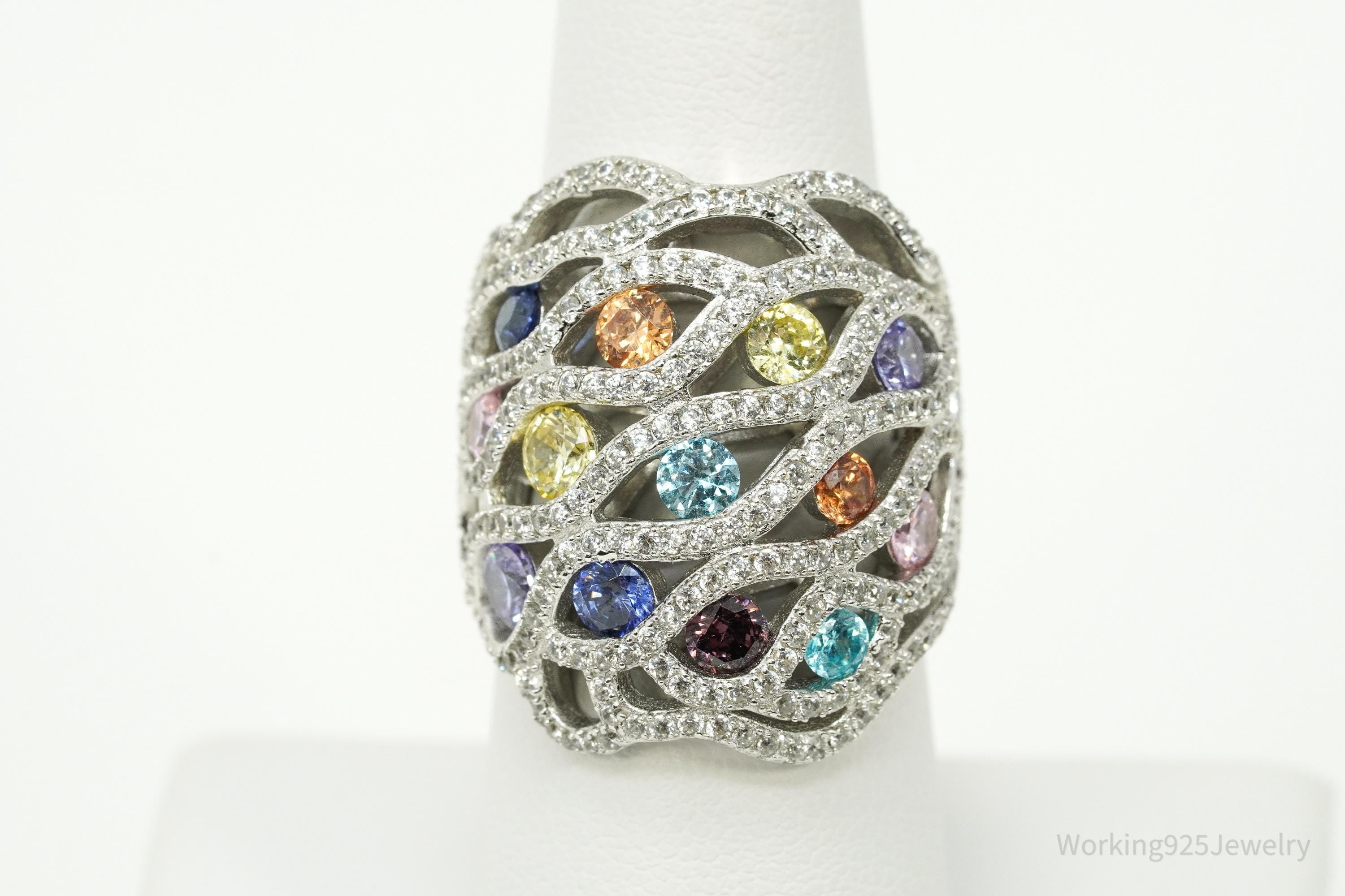 Vintage FZN Multi Color Gem Sterling Silver Ring - Size 7.25