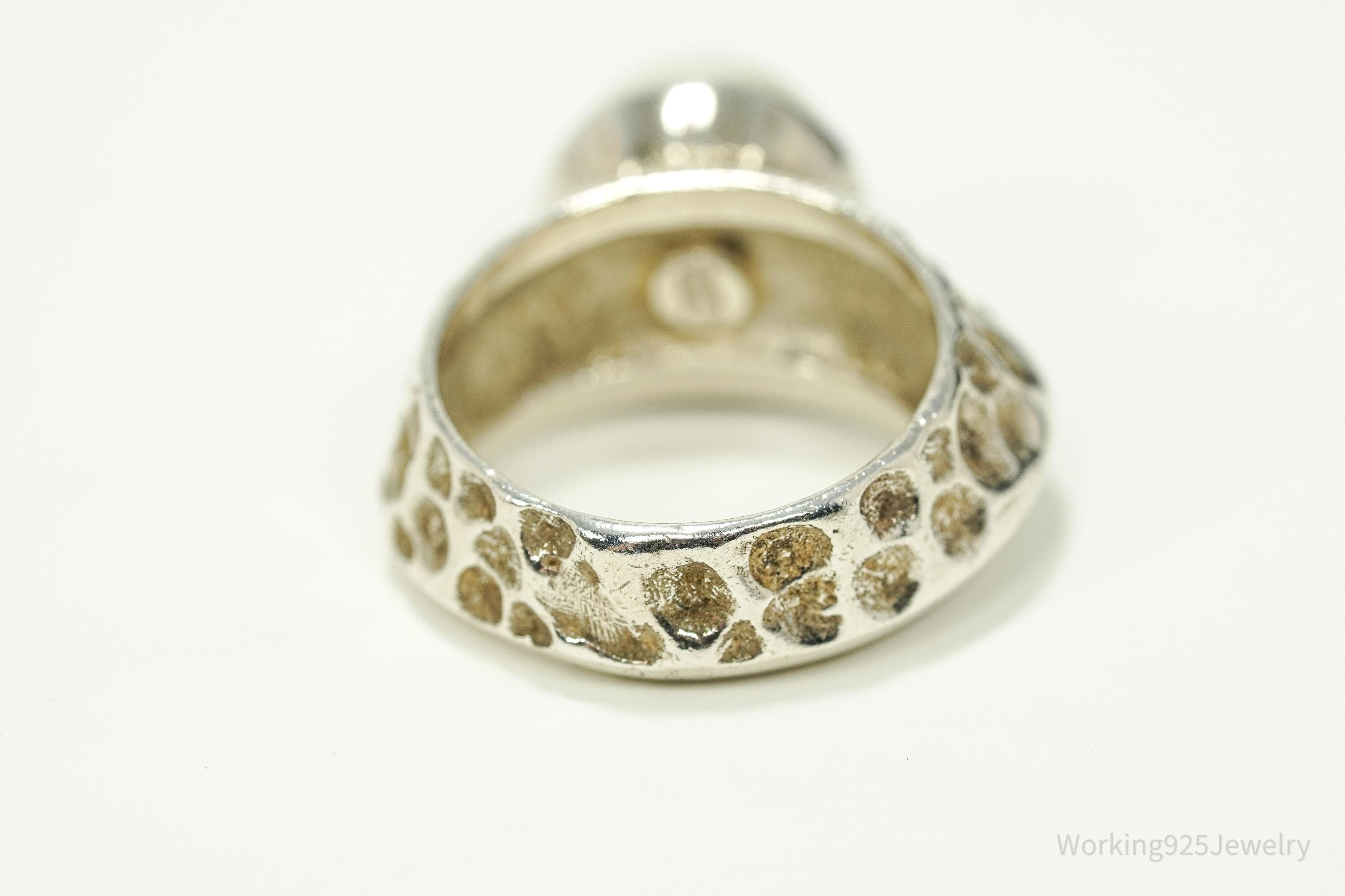 Vintage Pearl Modernist Style Sterling Silver Ring - Size 7.25