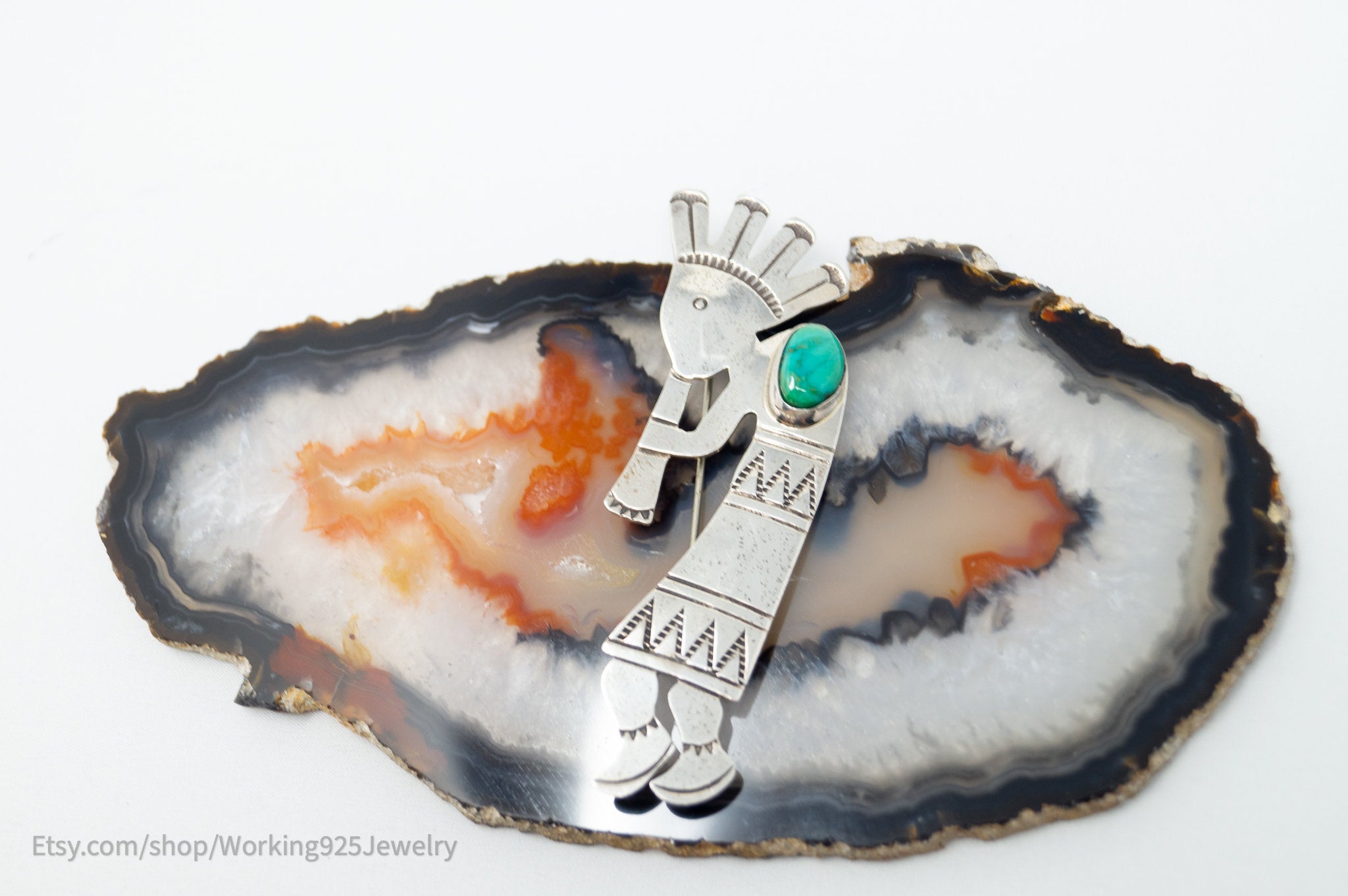 Vintage Native American Sara Platero Turquoise Sterling Silver Brooch Pin