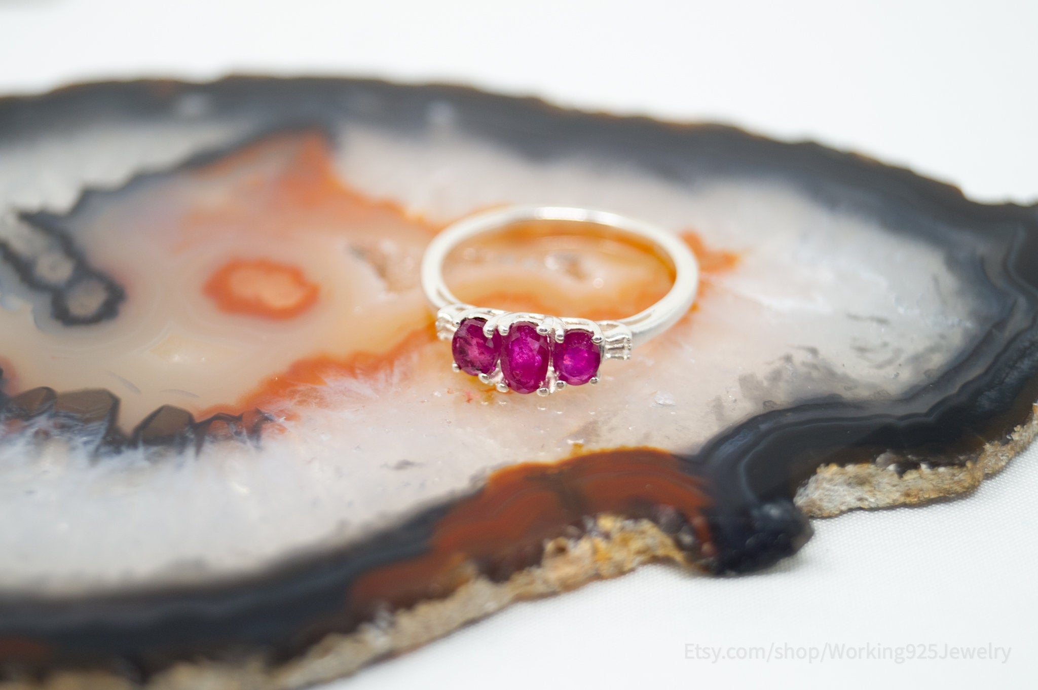 Vintage Art Deco Style Red Ruby Sterling Silver Statement Ring - Size 5