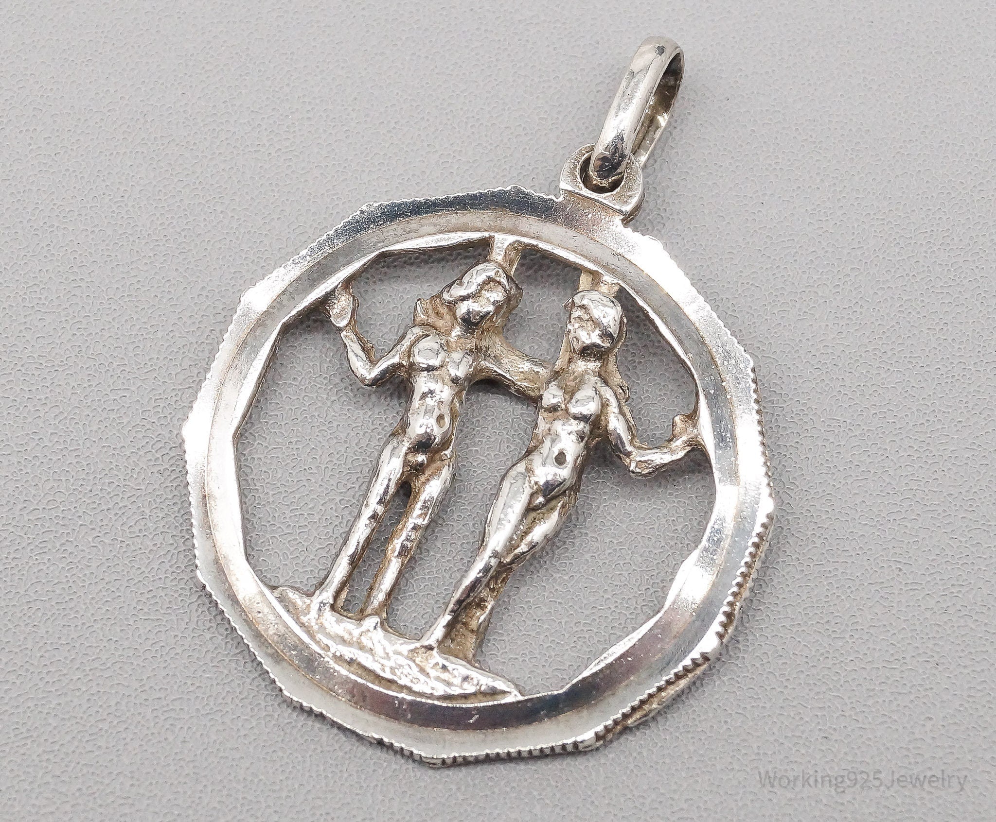 Vintage Gemini Sign Cut Out Silver Pendant