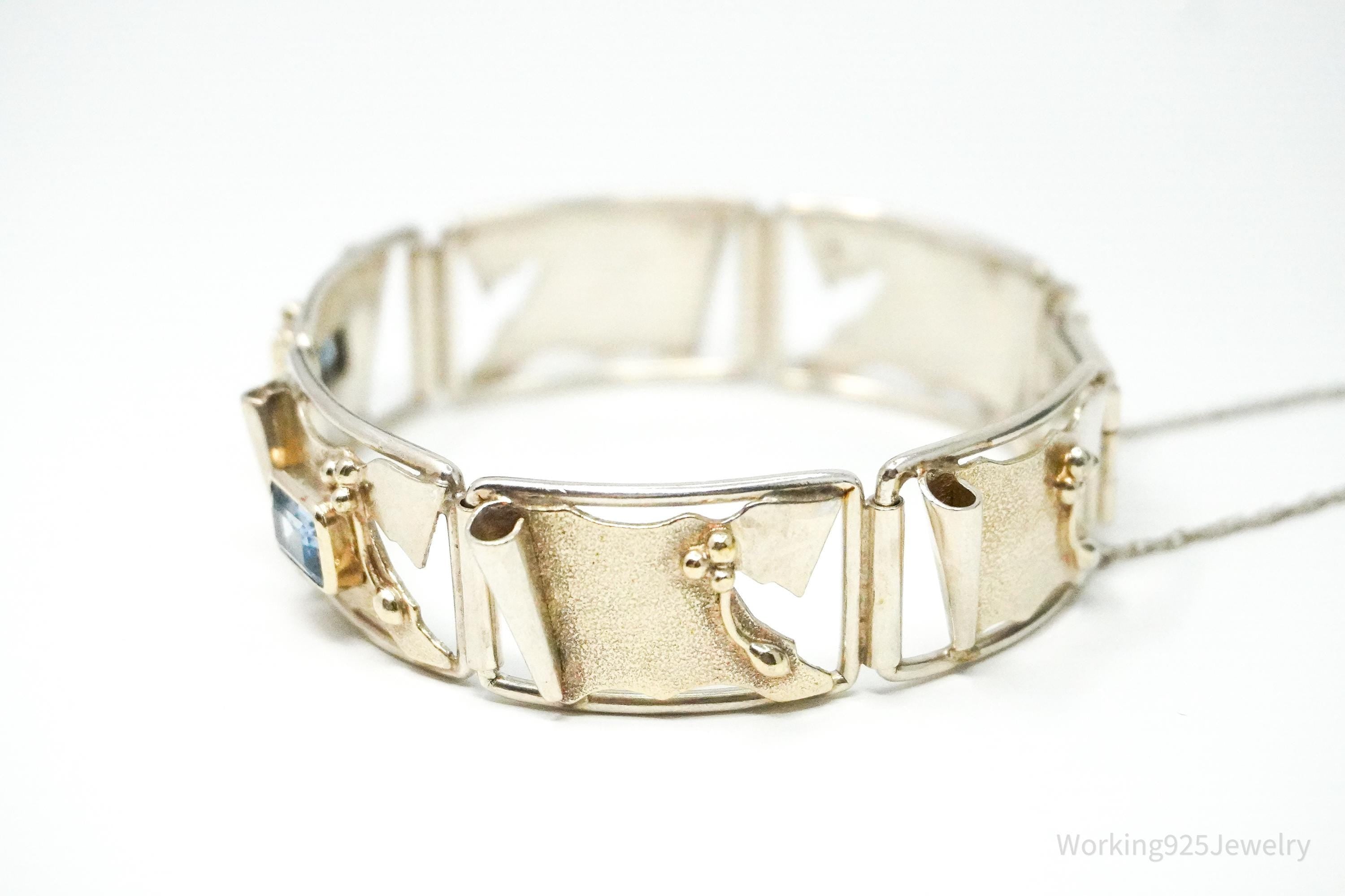 Vintage Blue Topaz Modernist Style Sterling Silver Bracelet - 6.75"