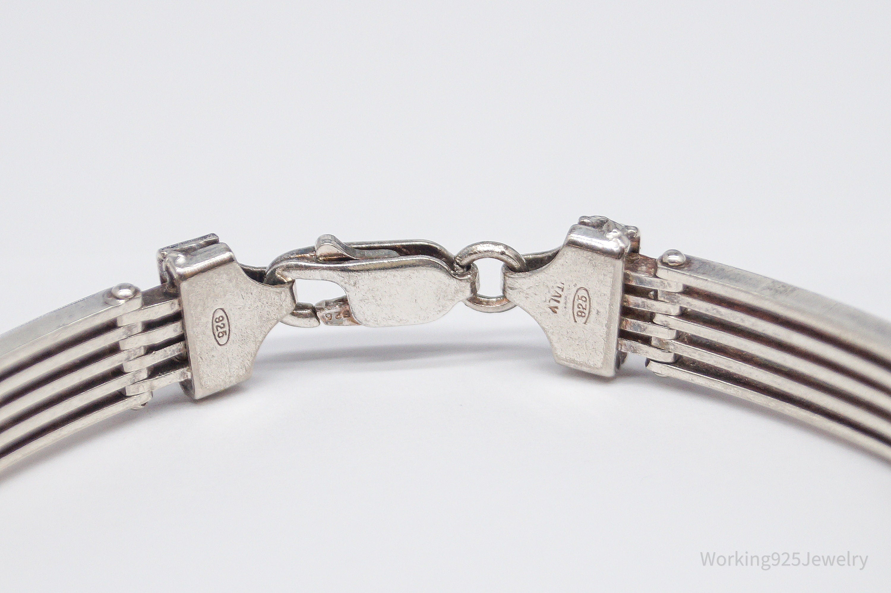 Vintage Italian Sterling Silver Bar Link Hinge Bracelet - 7 3/16"