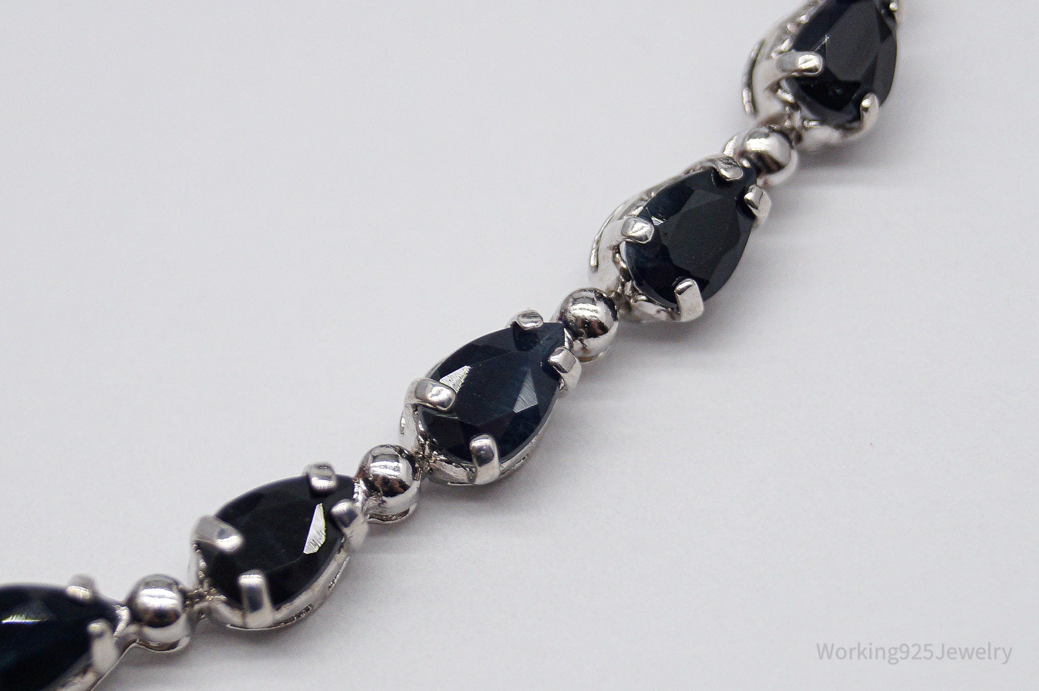 Vintage Blue Sapphire Sterling Silver Tennis Bracelet - 7 5/8"