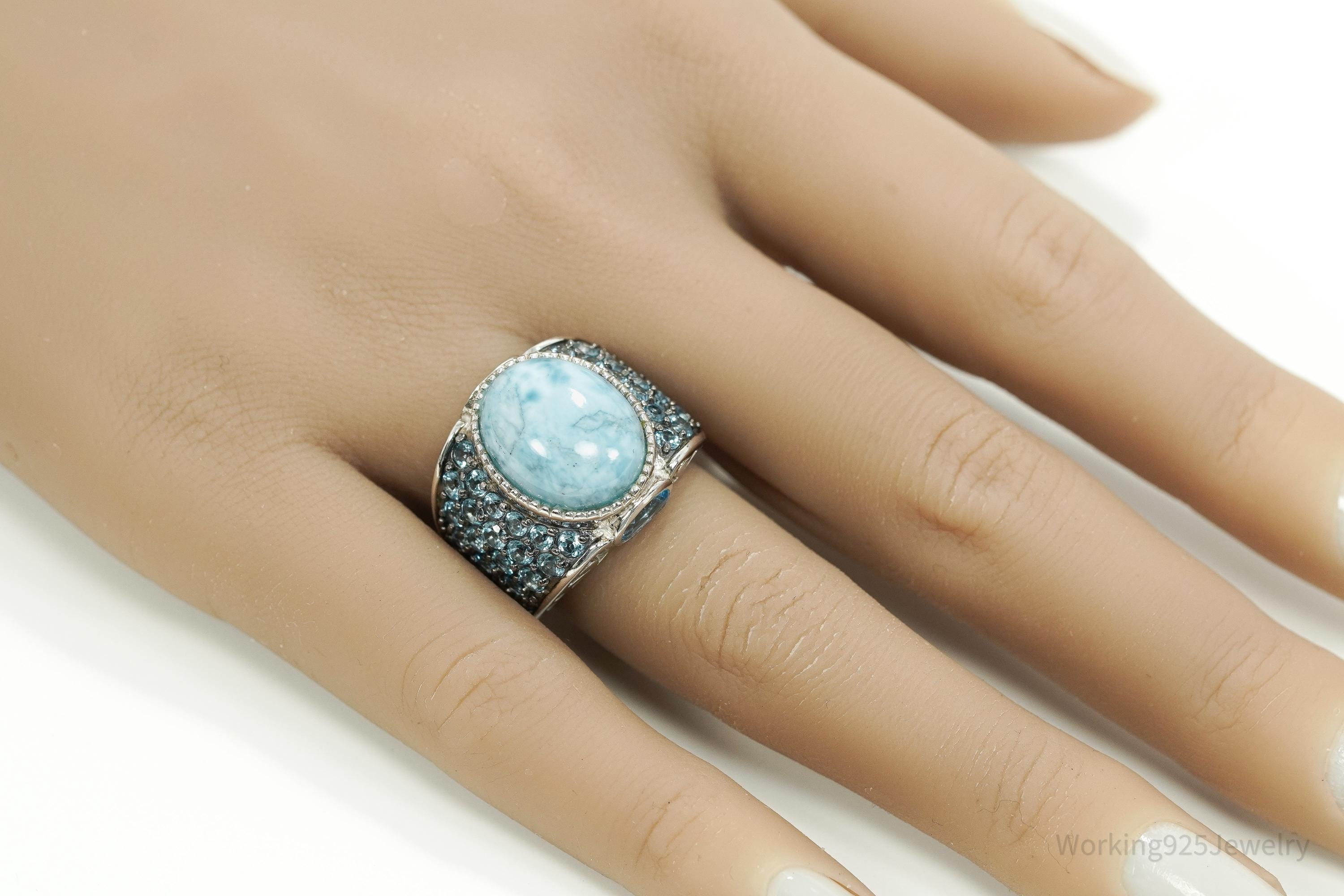 Designer NOA Blue Larimar & Blue Topaz Sterling Silver Ring - Size 7