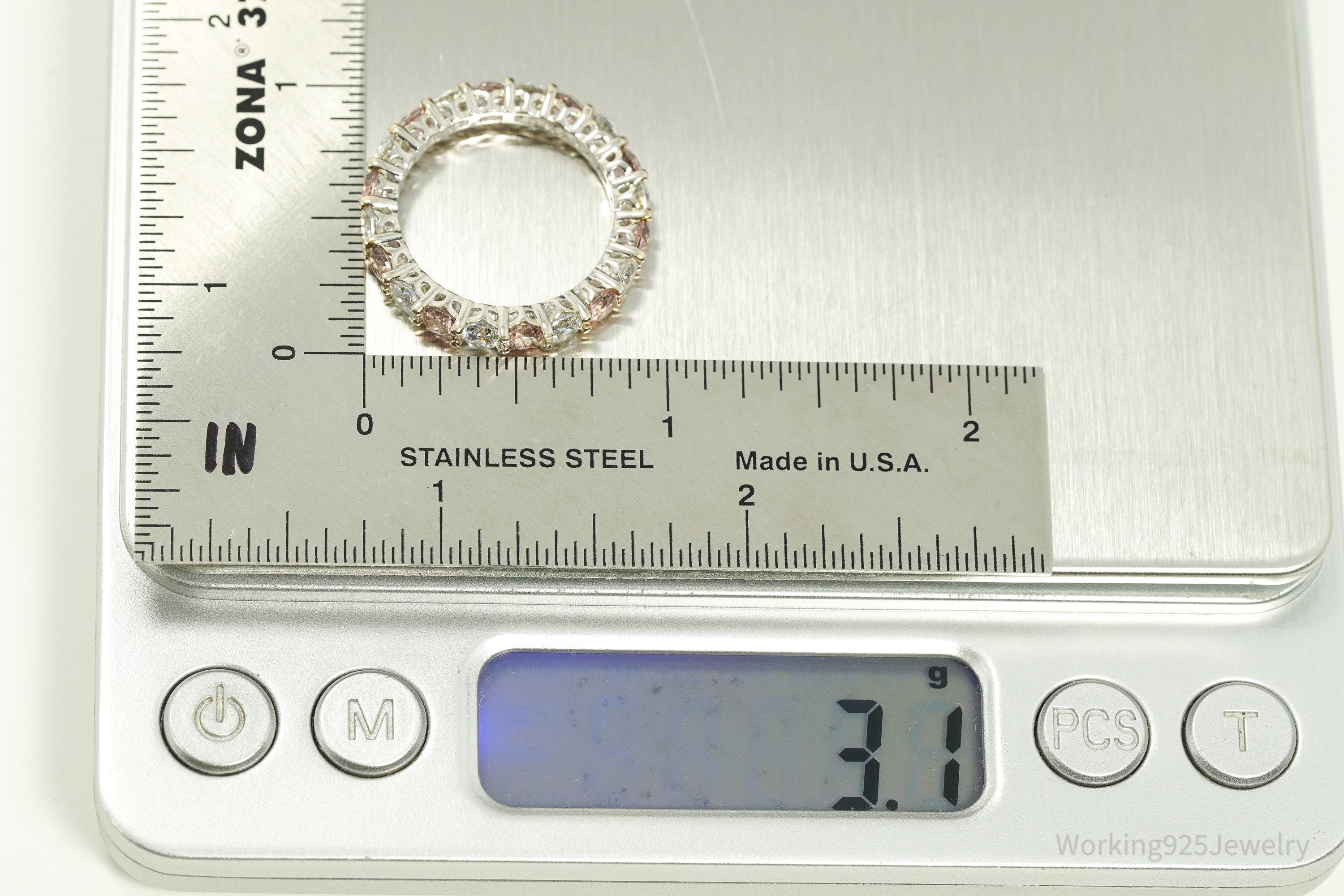 Vintage Cubic Zirconia Platinum Clad Sterling Silver Ring - Size 8