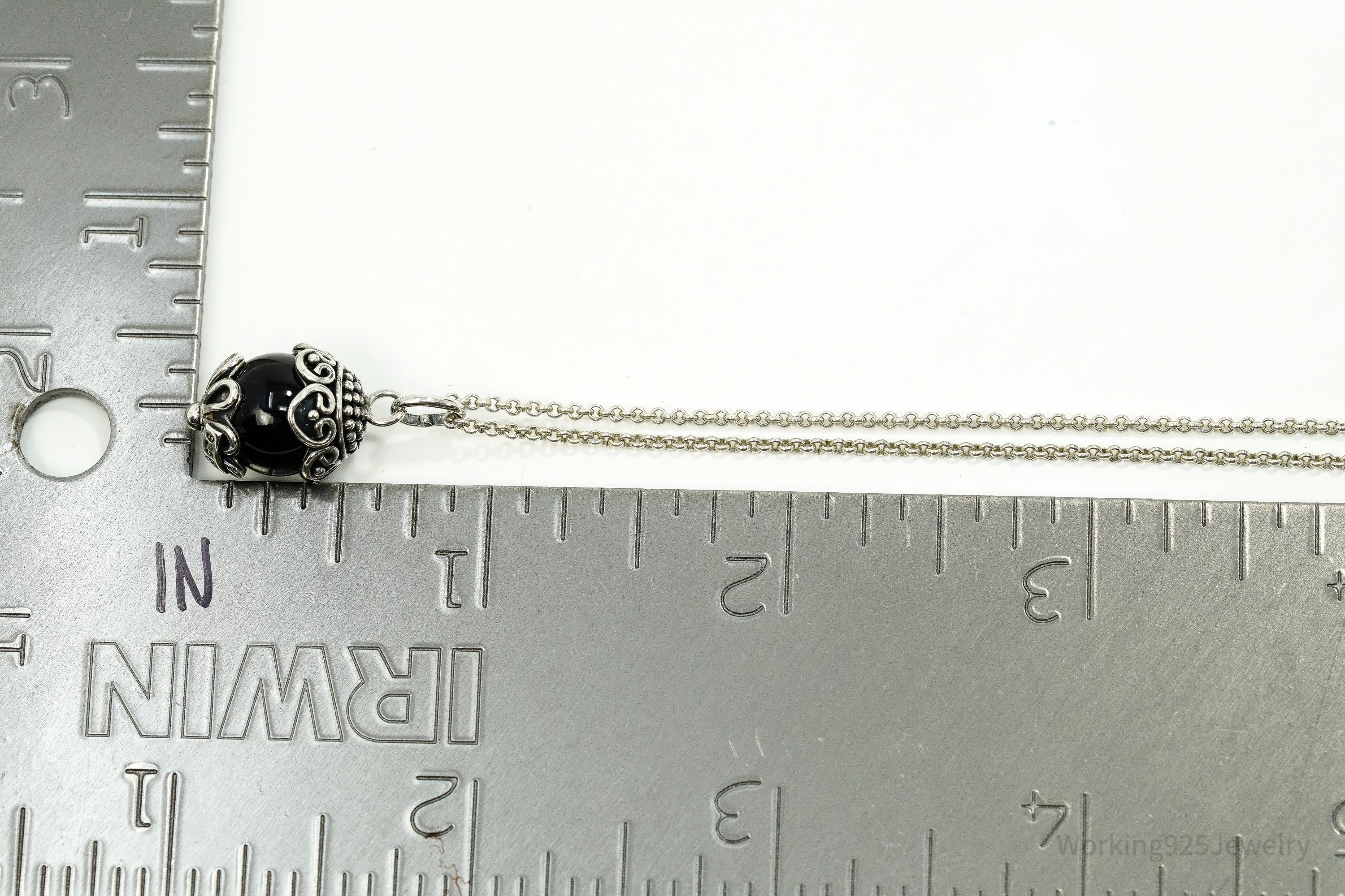 Vintage Designer BA Suarti Black Onyx Sterling Silver Necklace 18"