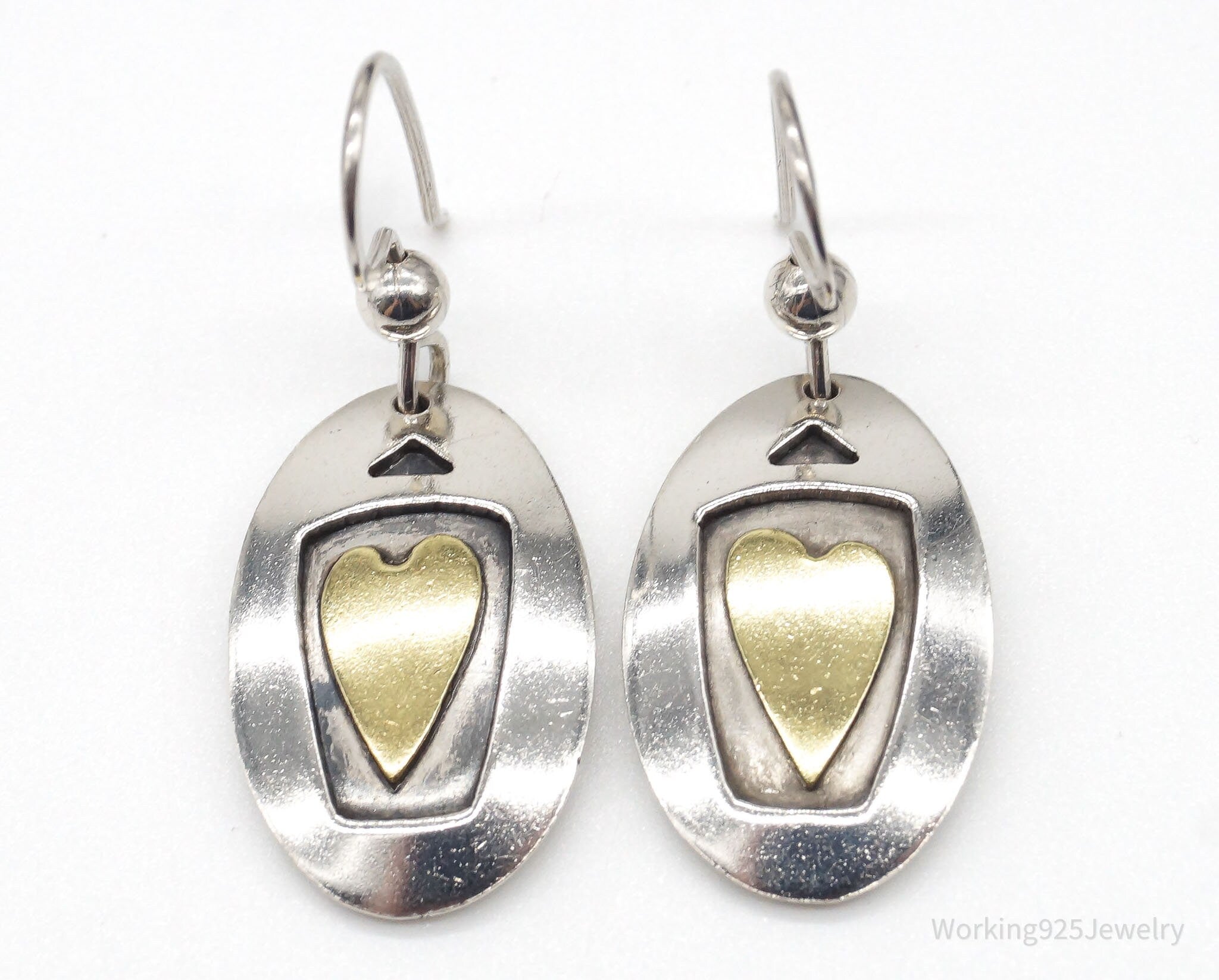 Vintage Mexico Designer Gold Vermeil Hearts Sterling Silver Earrings