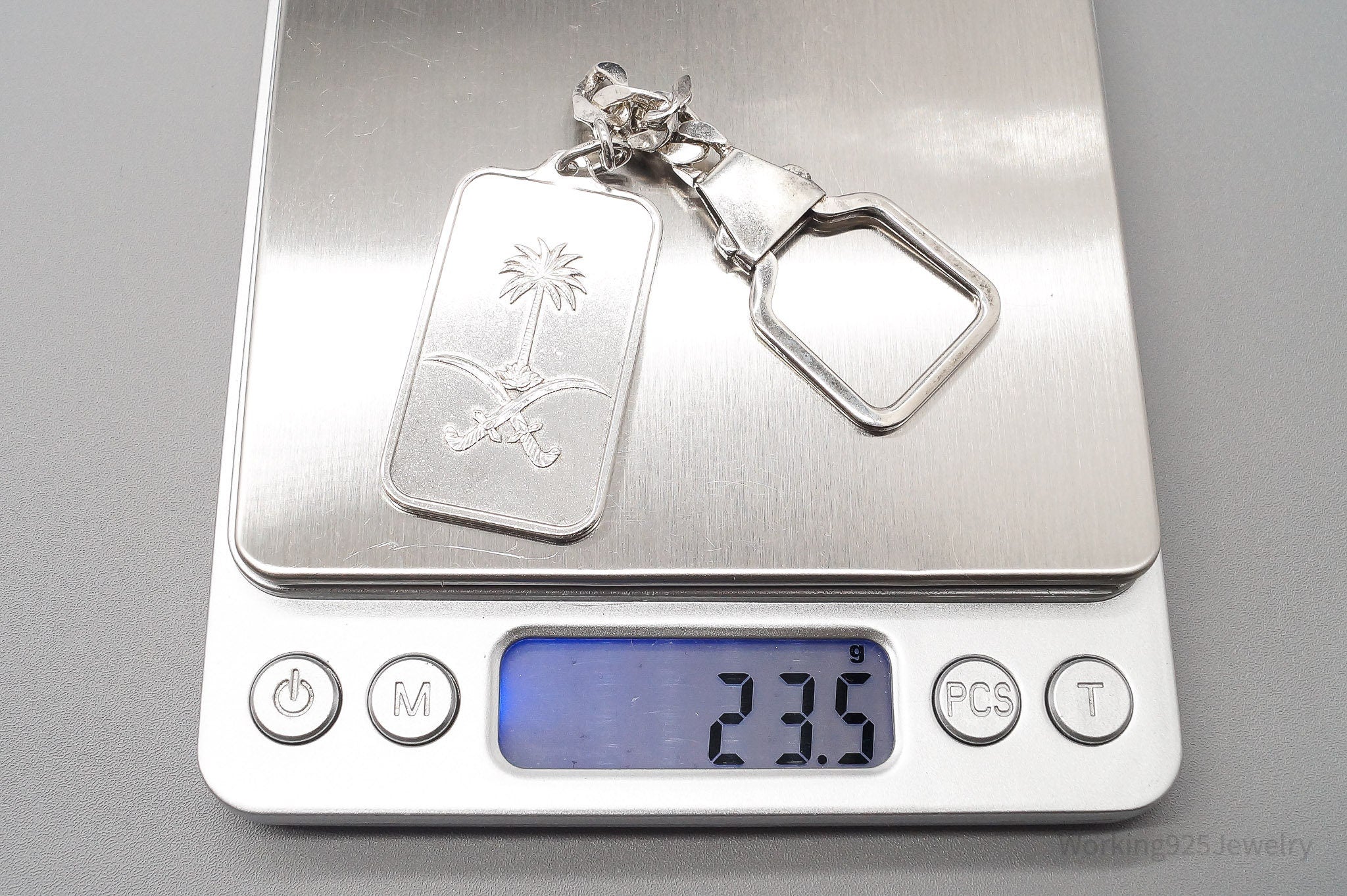 Vintage PAMP Suisse 15 Gram Fine Silver 999.0 Palm Tree & Arabian Swords Keychain
