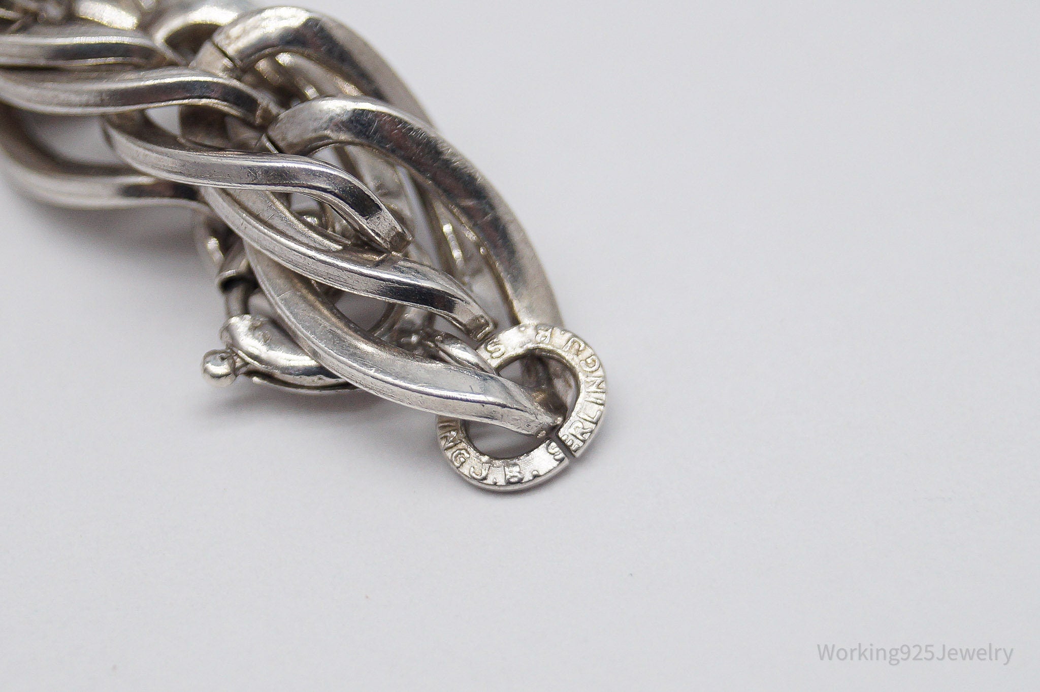 Vintage JB Mid Century Sterling Silver Chain Bracelet - 7.5"