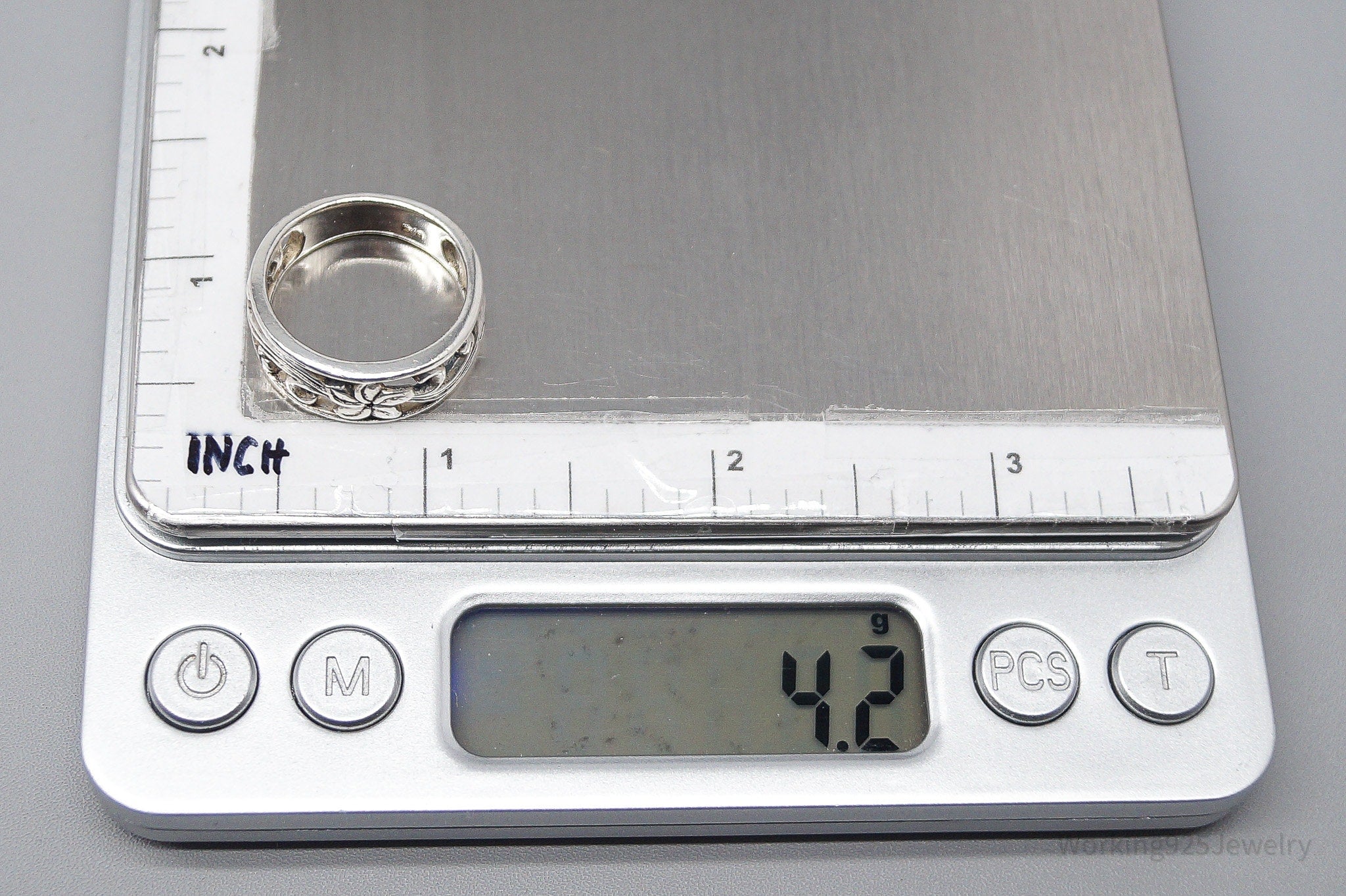 Vintage Flower Sterling Silver Band Ring Size 6.75