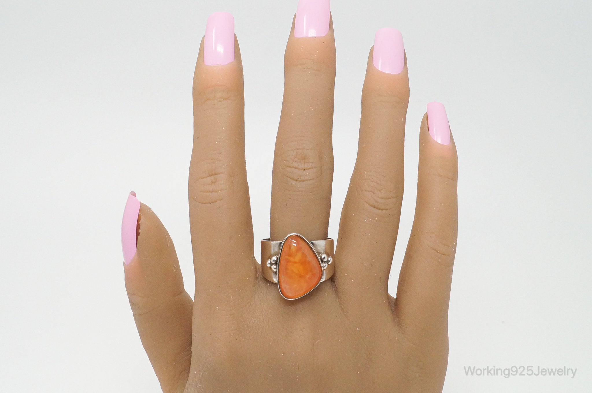 VTG Designer Desert Rose Trading Orange Gemstone Sterling Silver Ring - 10