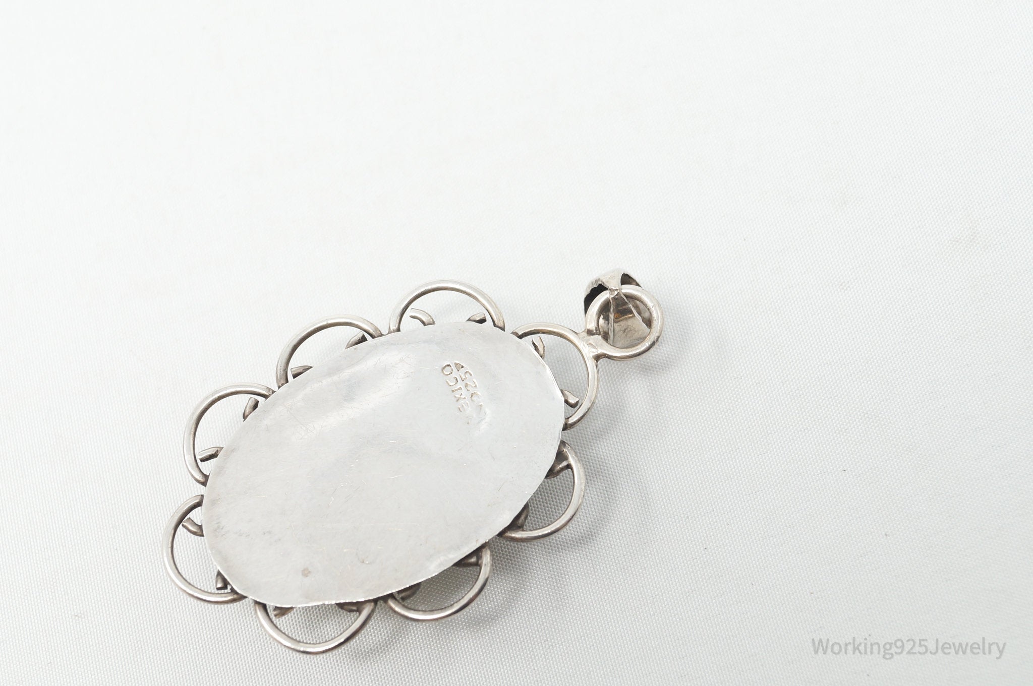 Vintage Large Mexico Dichroic Glass Flower Sterling Silver Necklace Pendant