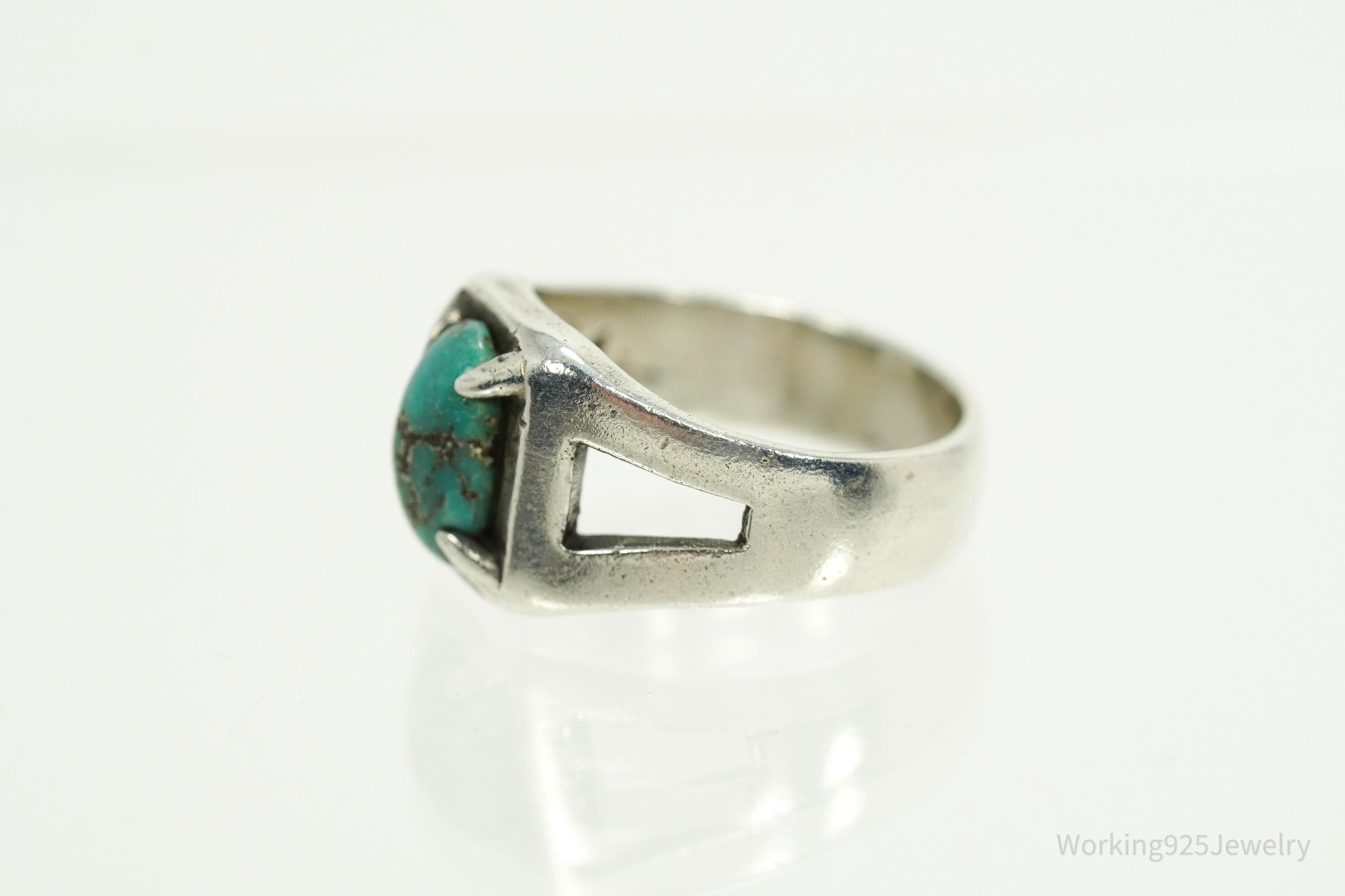 Vintage Native American Turquoise Unsigned Silver Ring - Size 5