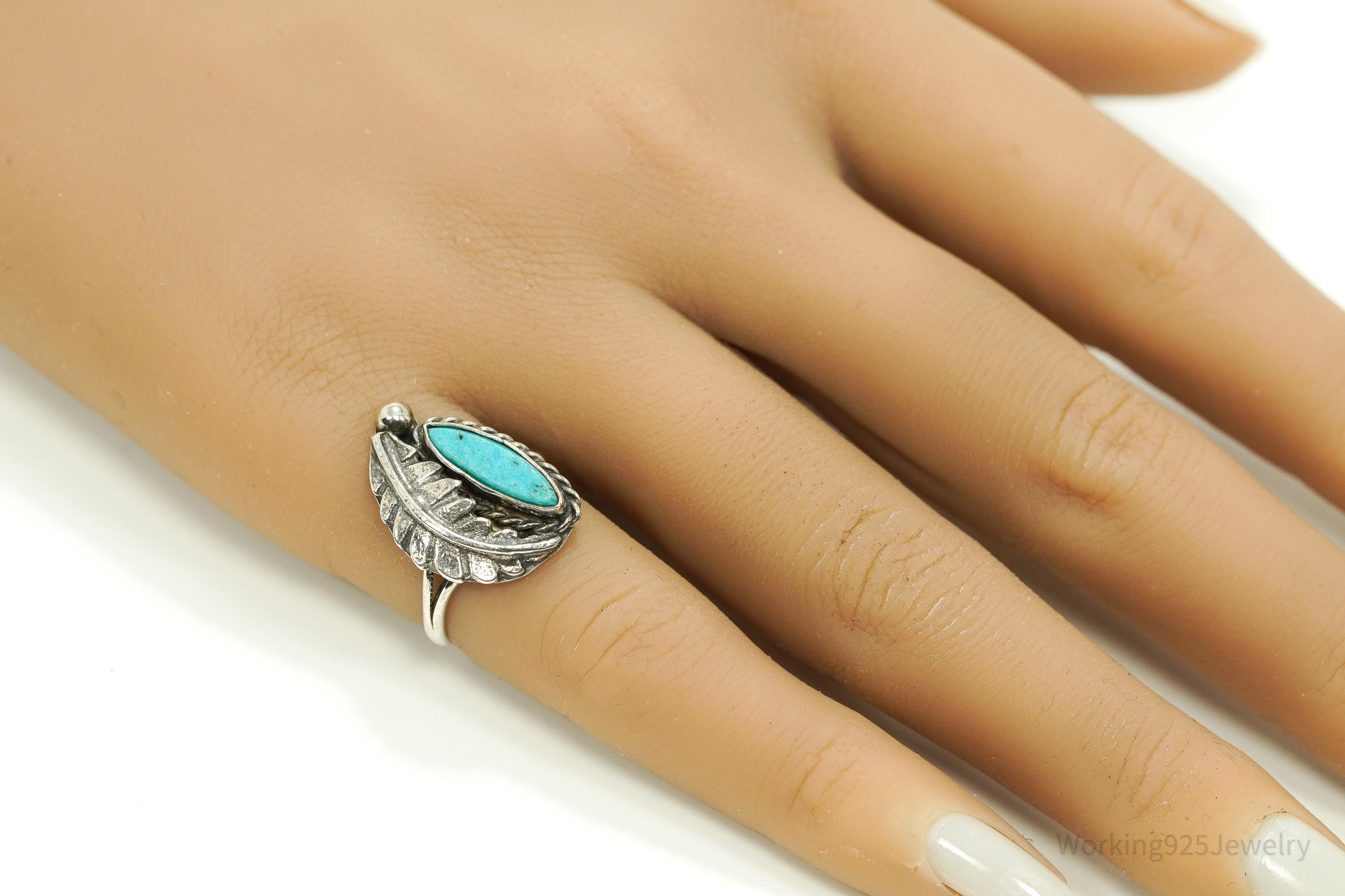 Vintage Handmade Native American Turquoise Unsigned Silver Ring - Size 5.75