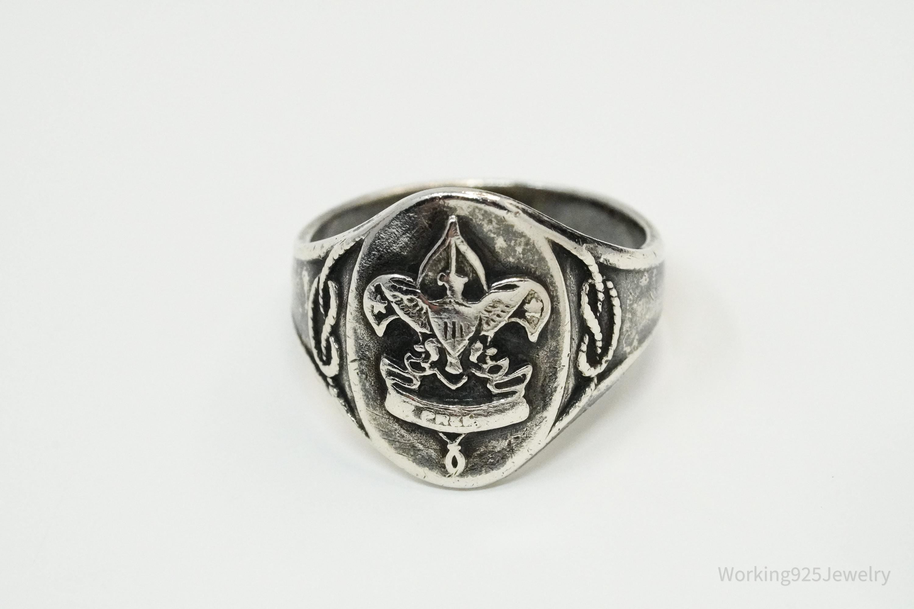 Vintage "Be Prepared" Eagle Scout Sterling Silver Ring - Size 6