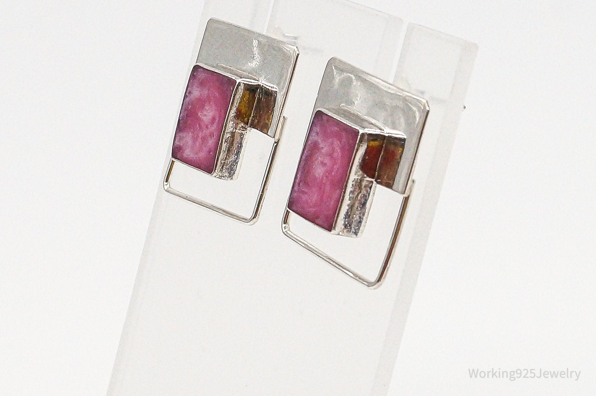 Vintage Modernist Resin Square Sterling Silver Earrings