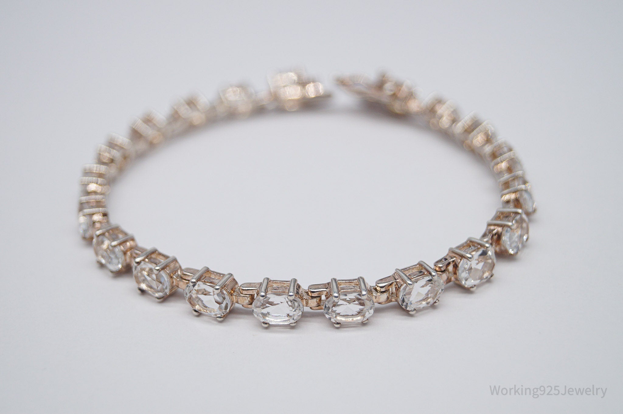 Vintage Large White Topaz Sterling Silver Bracelet - 7 7/8"