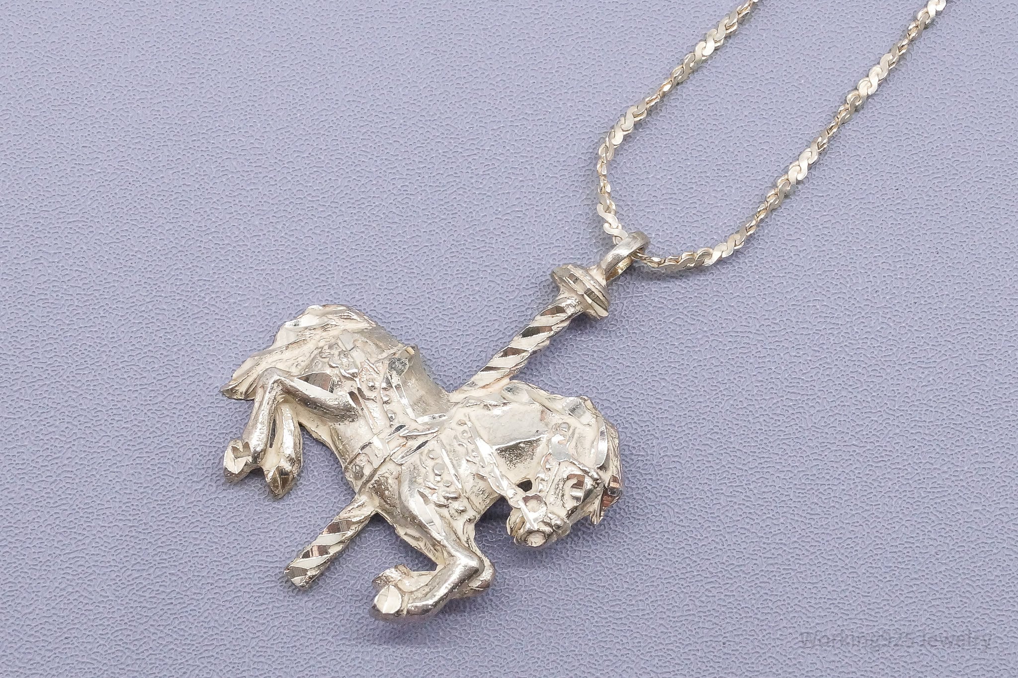 Vintage Merry-Go-Round Carousel Horse Sterling Silver Necklace 18"