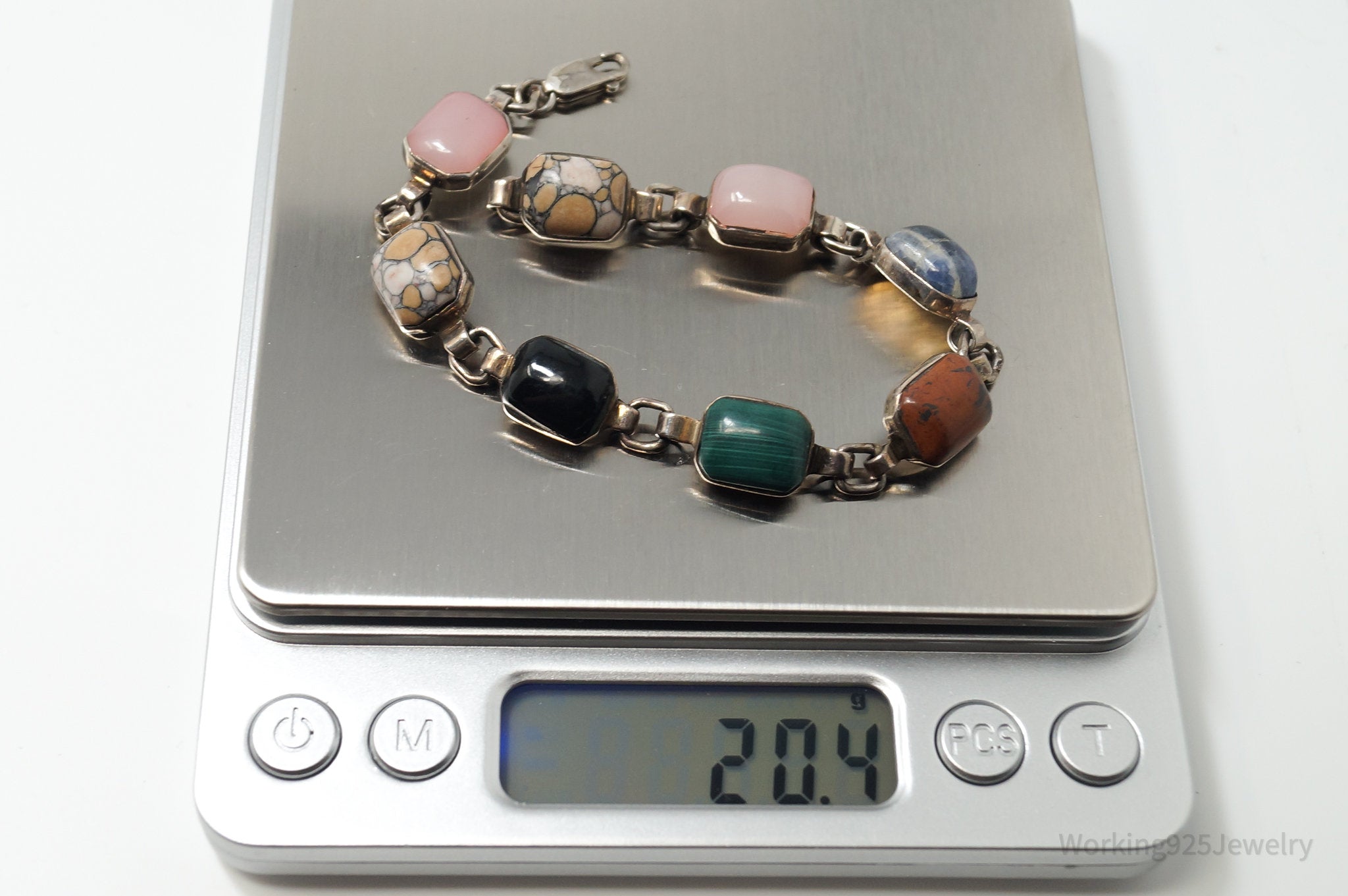 Vintage Mexico Multi Gem Sterling Silver Bracelet