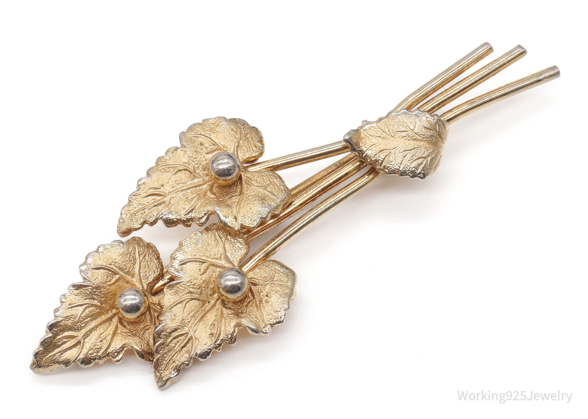 Vintage Designer Valenza 12K Gold Filled Leaves Brooch Pin