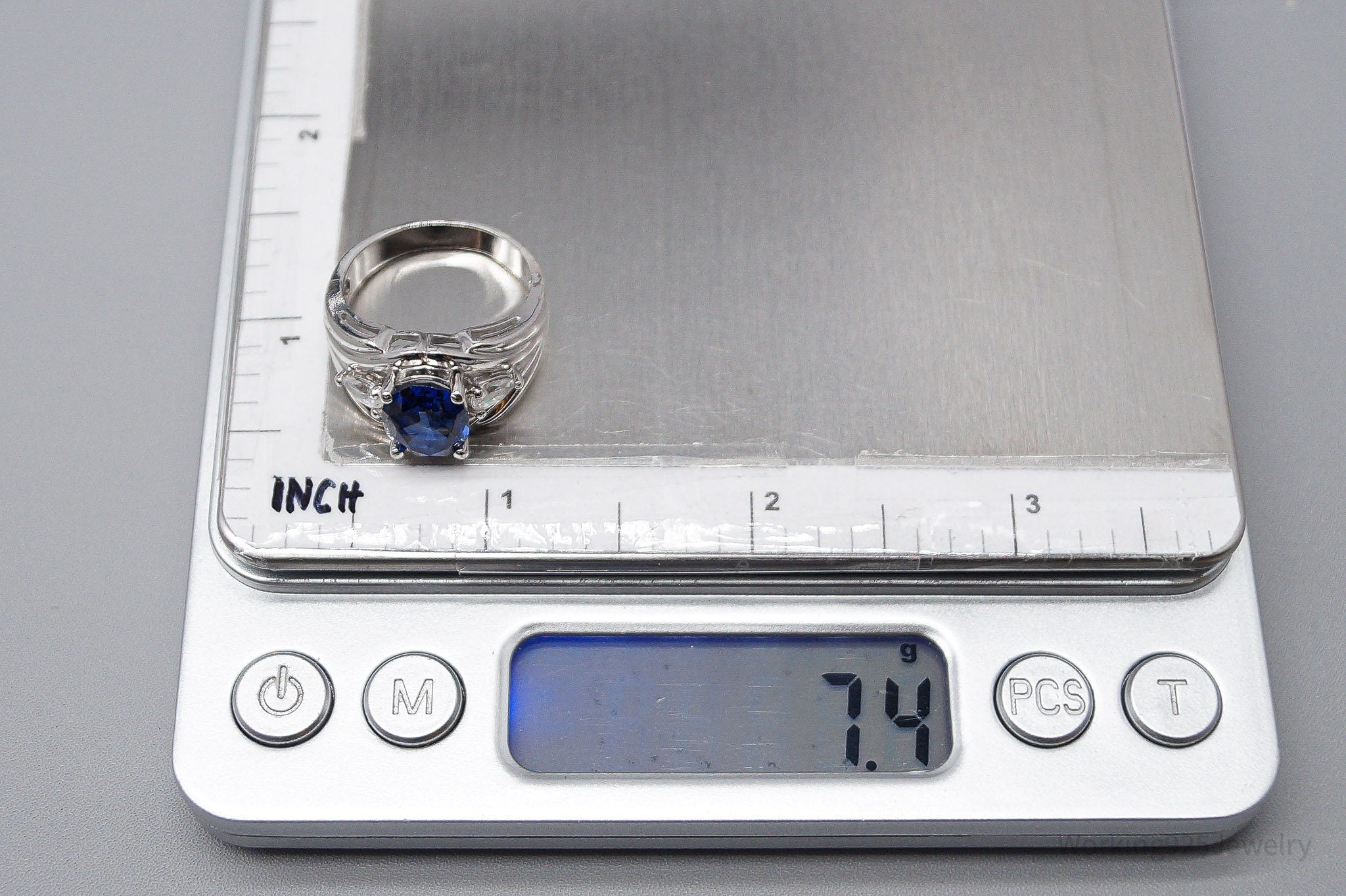 Vintage Lab Sapphire Diamonique Cubic Zirconia Sterling Silver Ring - Size 7.75