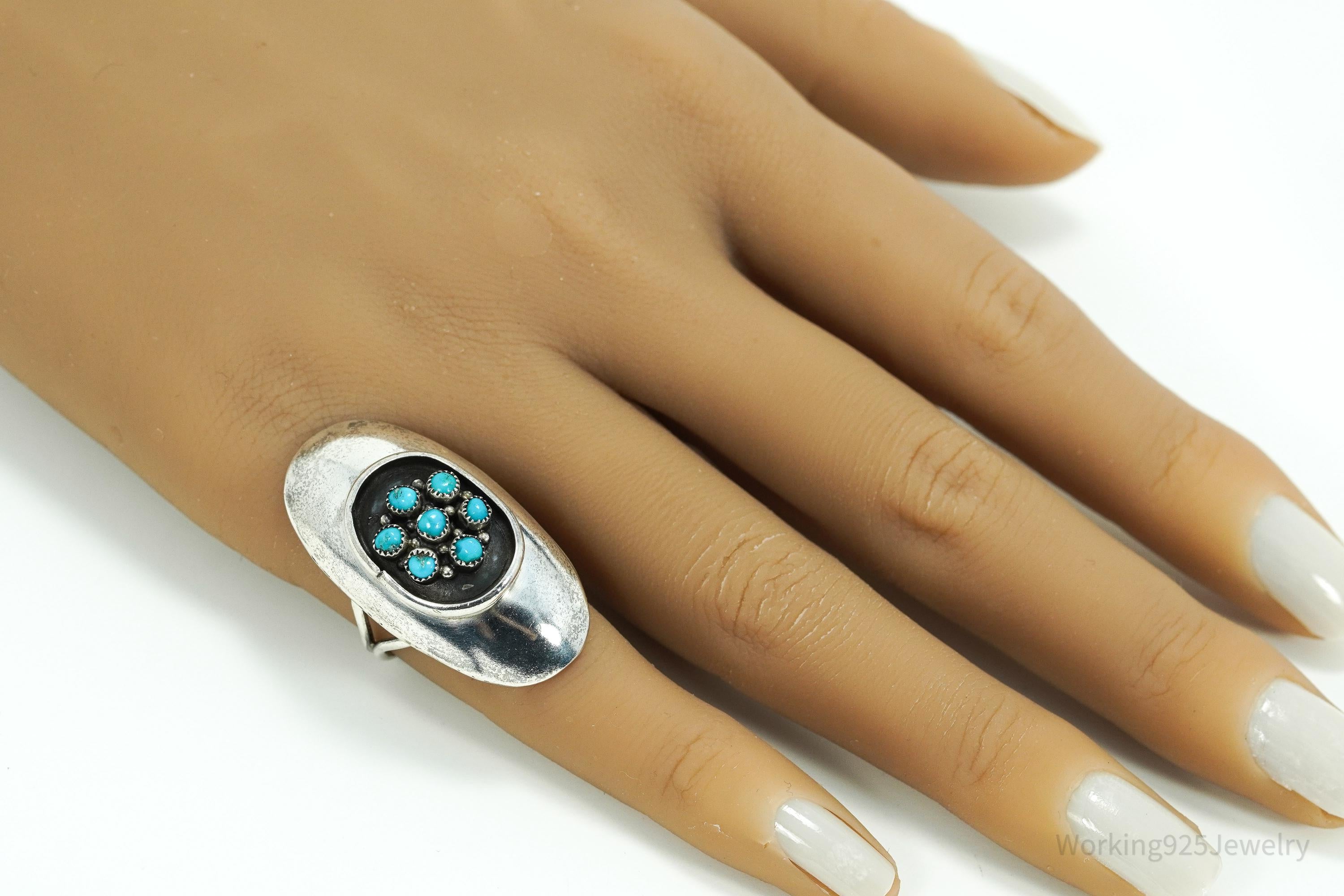 Vintage Native American Turquoise Silver Ring - Size 6.25